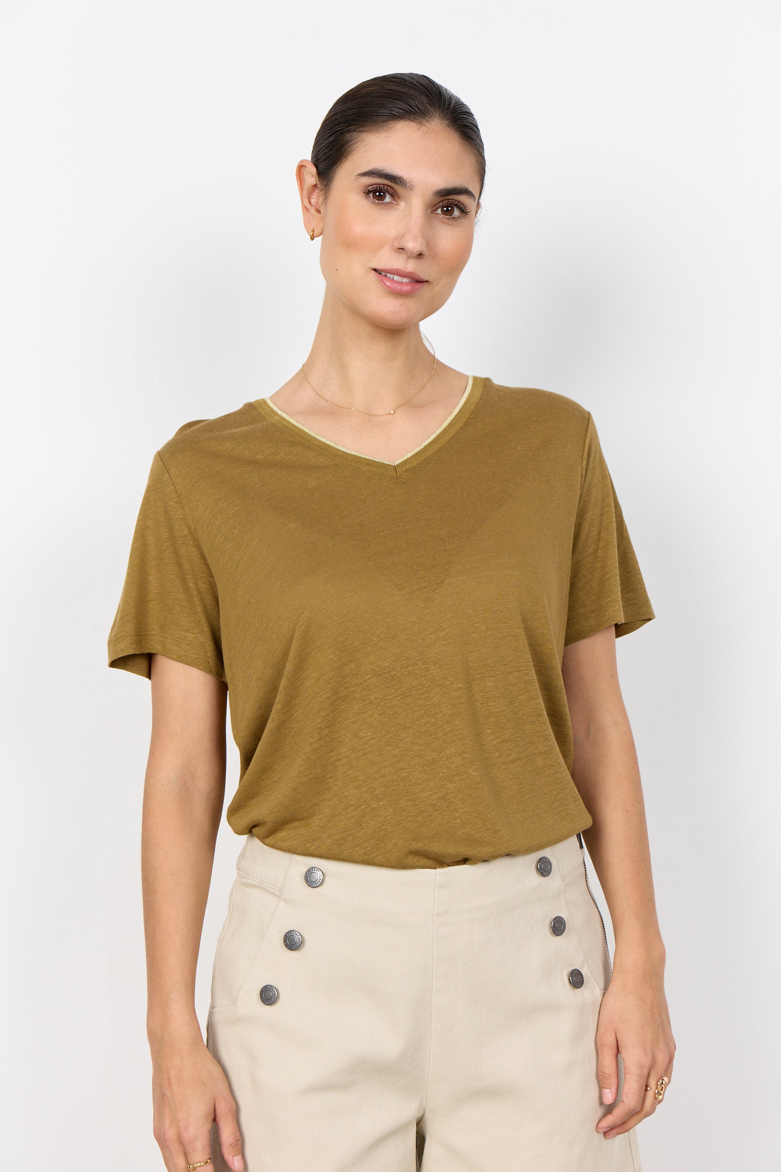 Linen Blend V-neck Top