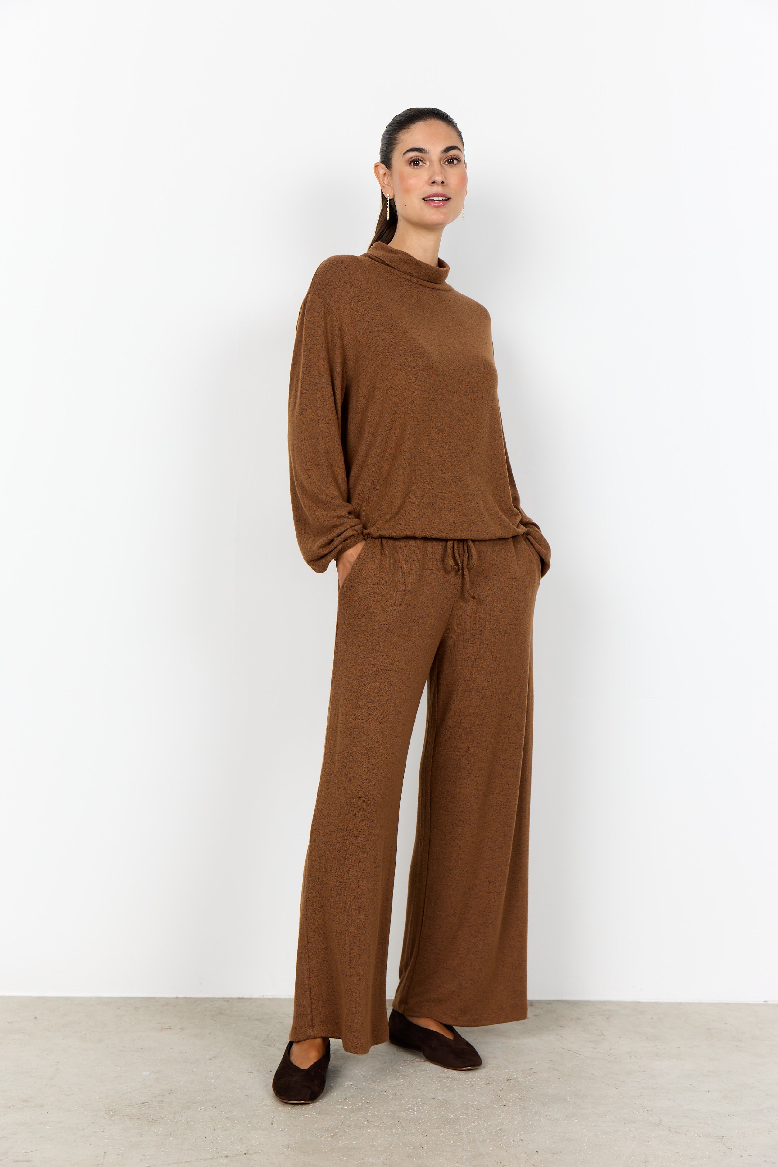 Melange Knit Cowl Neck Top