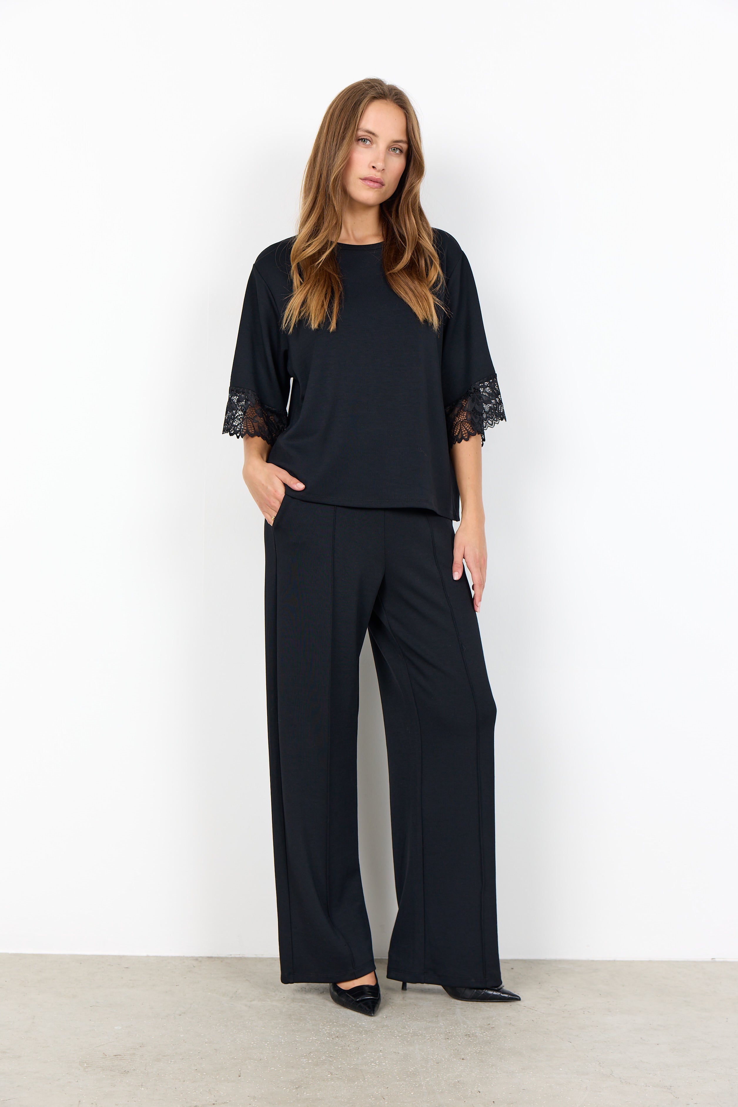 Lace Trim 3/4 Sleeve Top