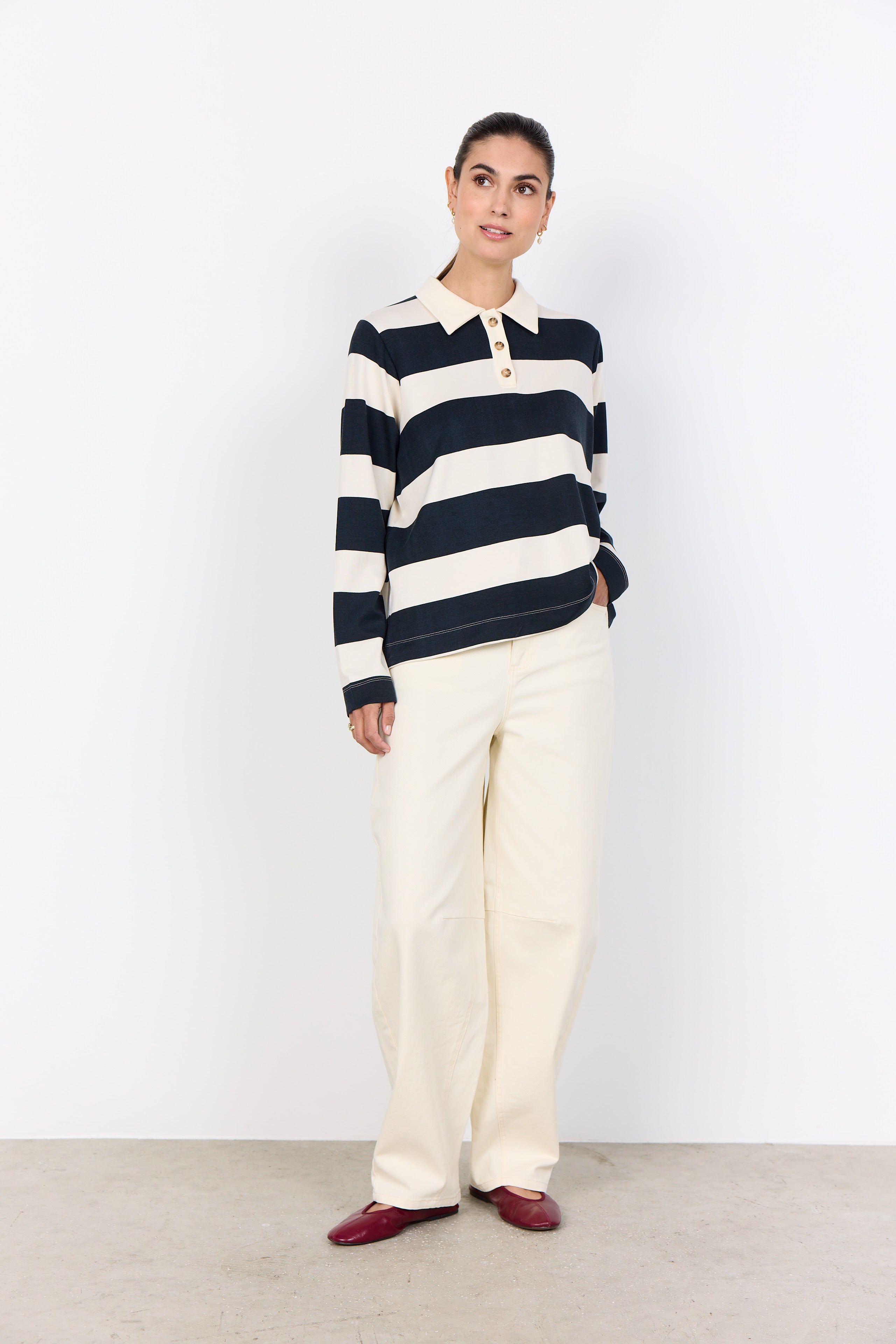 Stripe Polo Collar Top