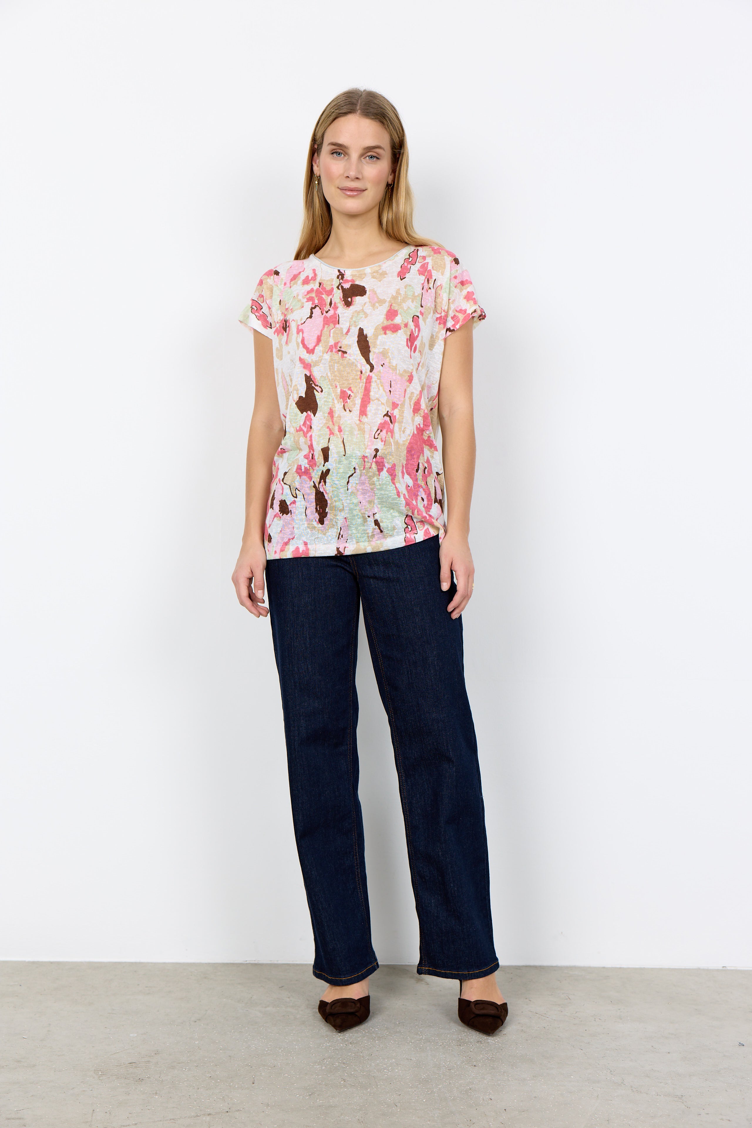 Abstract Print Slub Knit Top