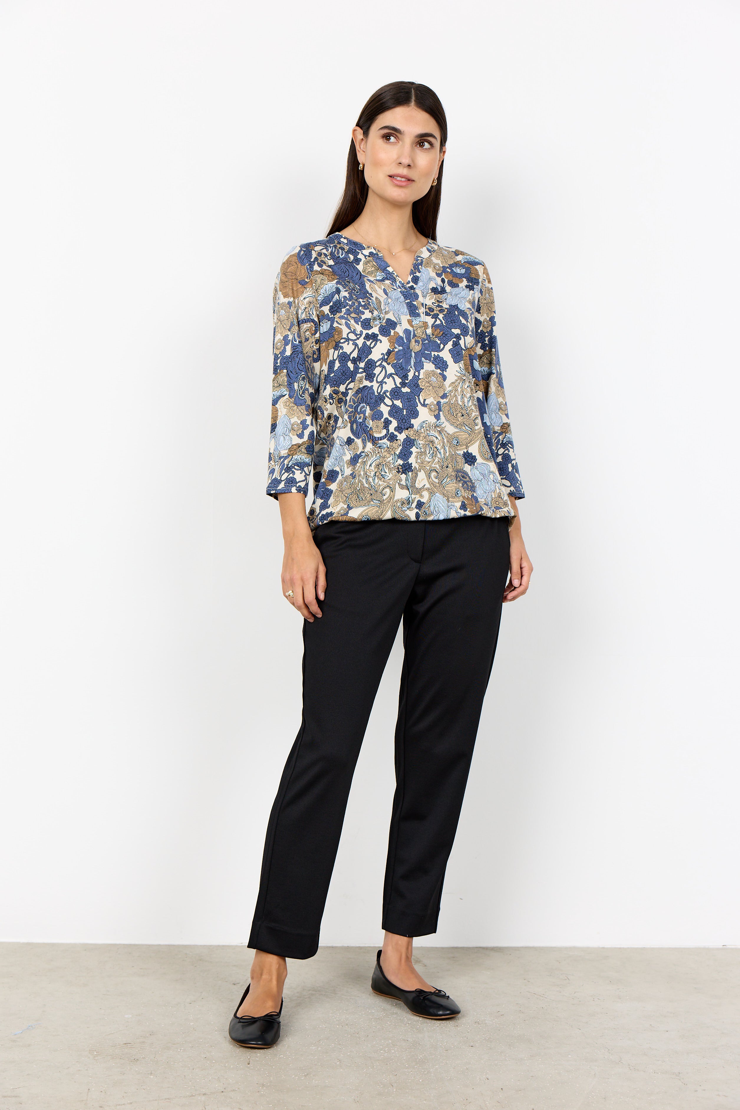 Floral Print Split V-neck Top