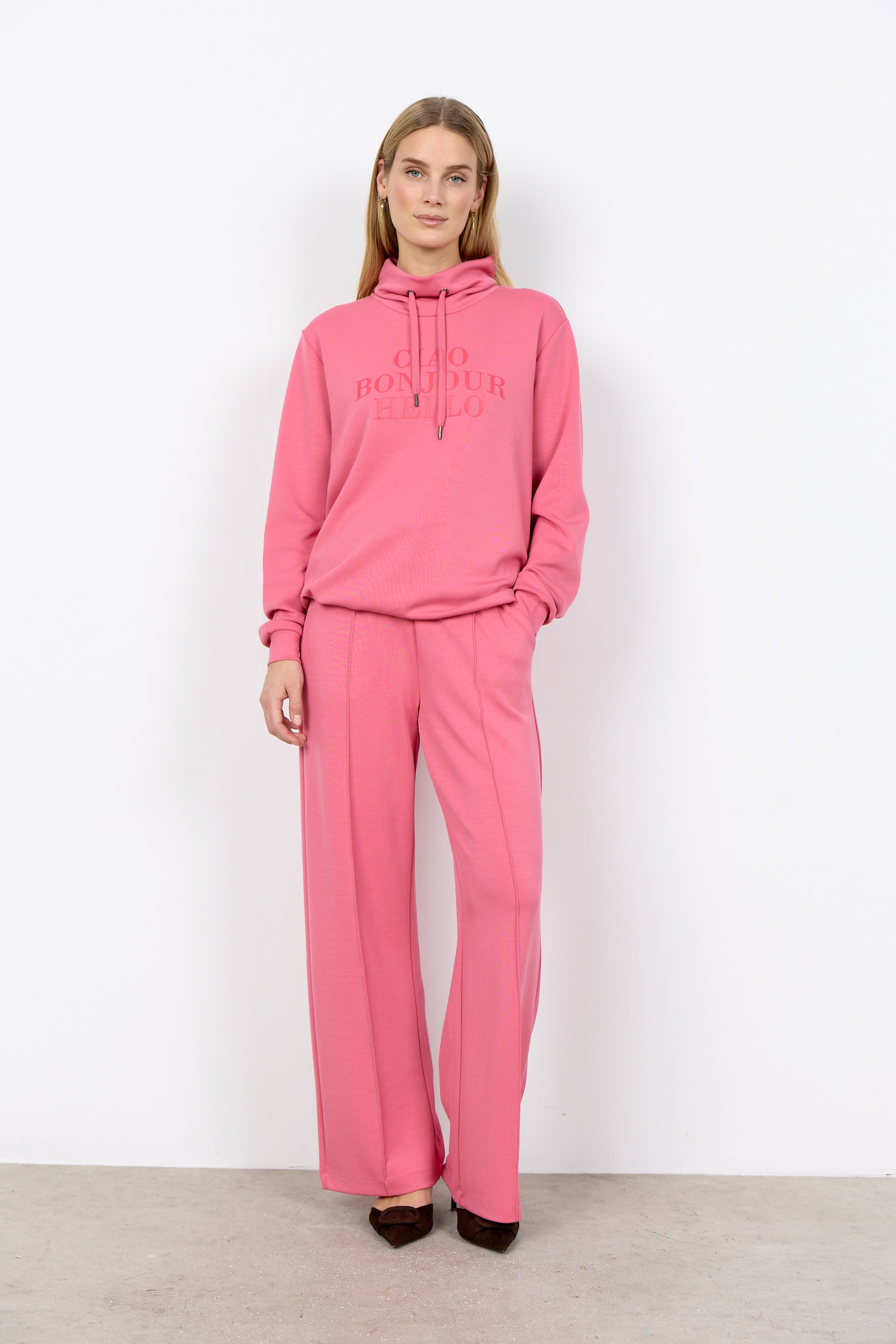Text Print Cowl Neck Sweatshirt