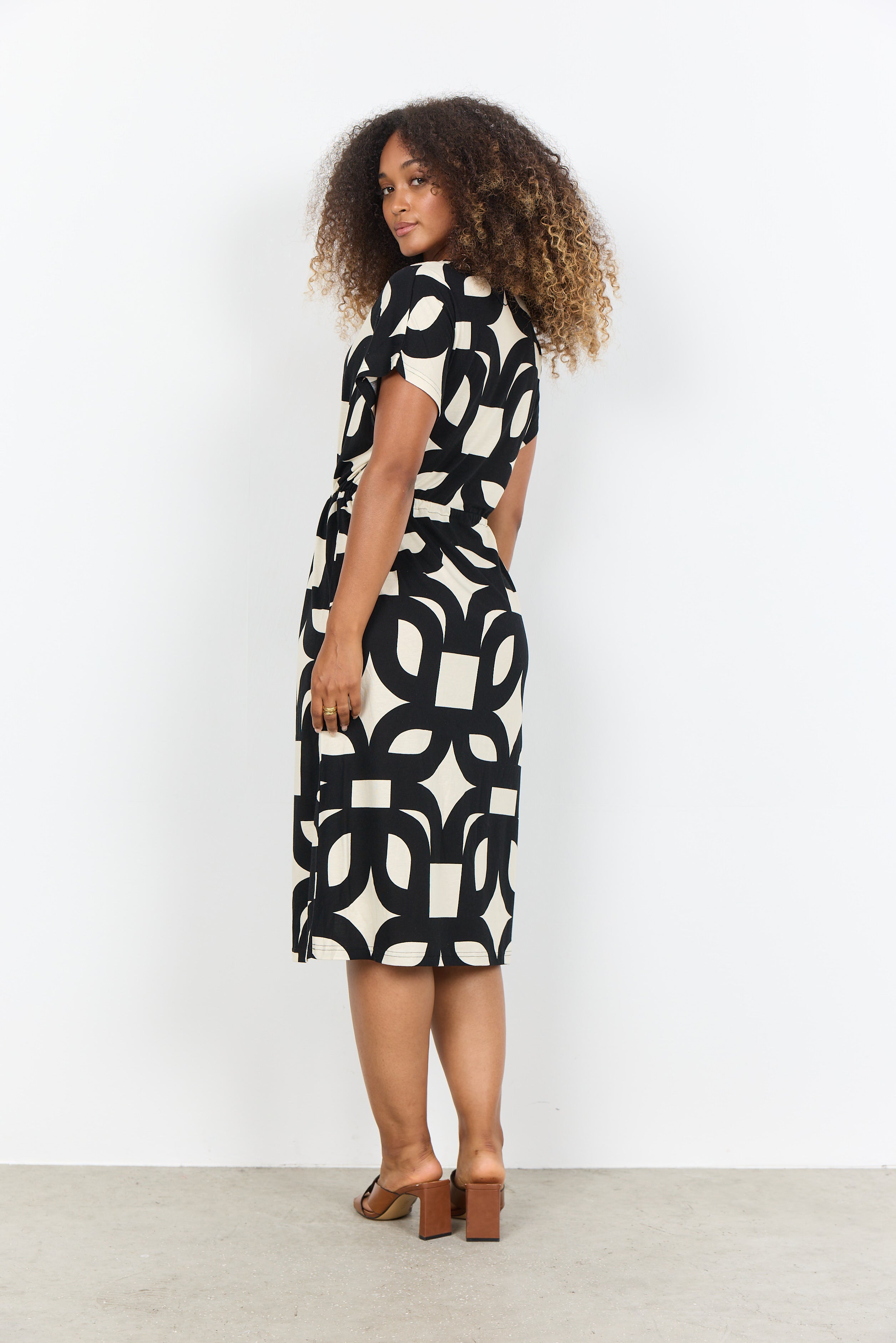 Geometric Print Drawstring Dress