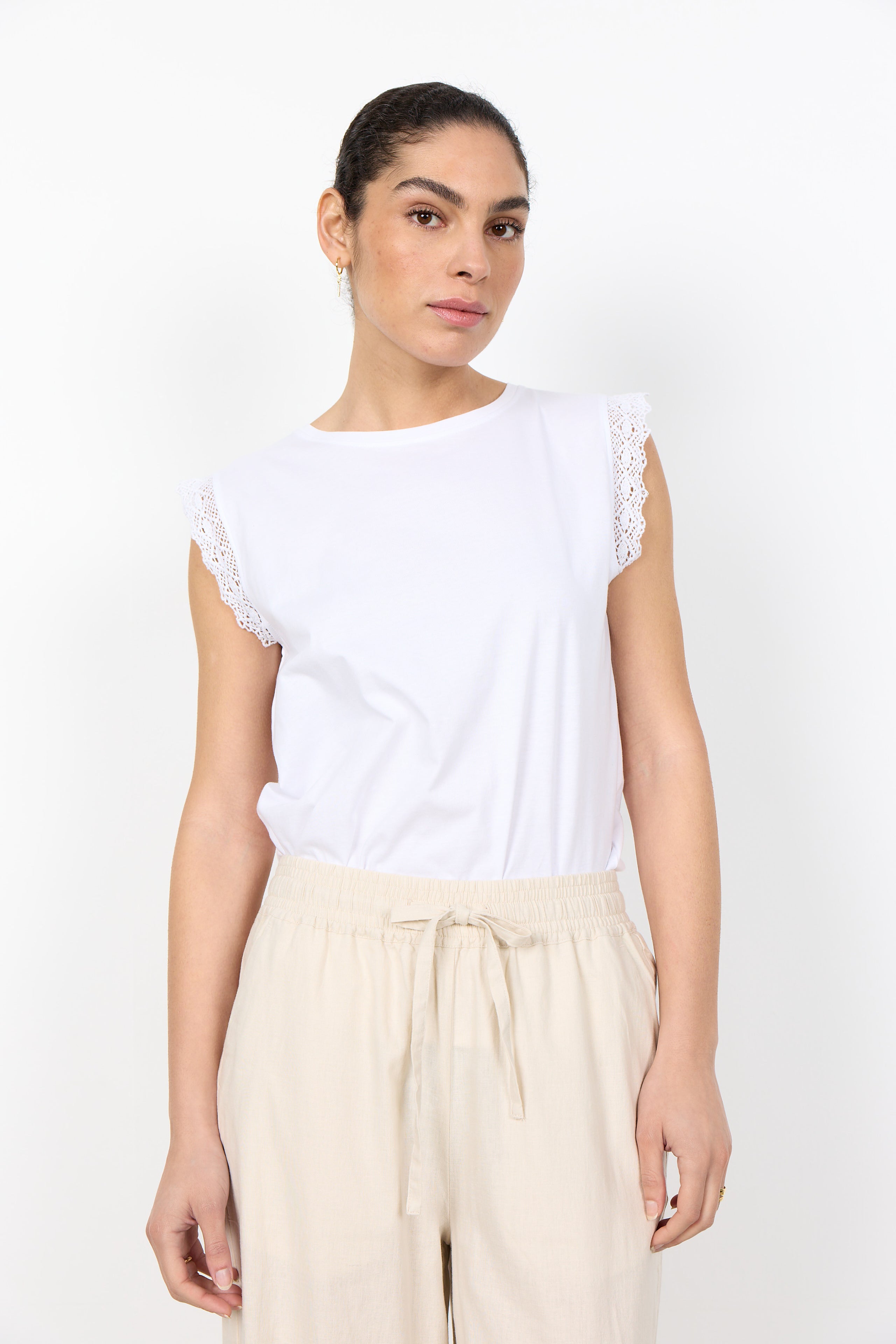 Lace Trim Sleeveless Cotton Top