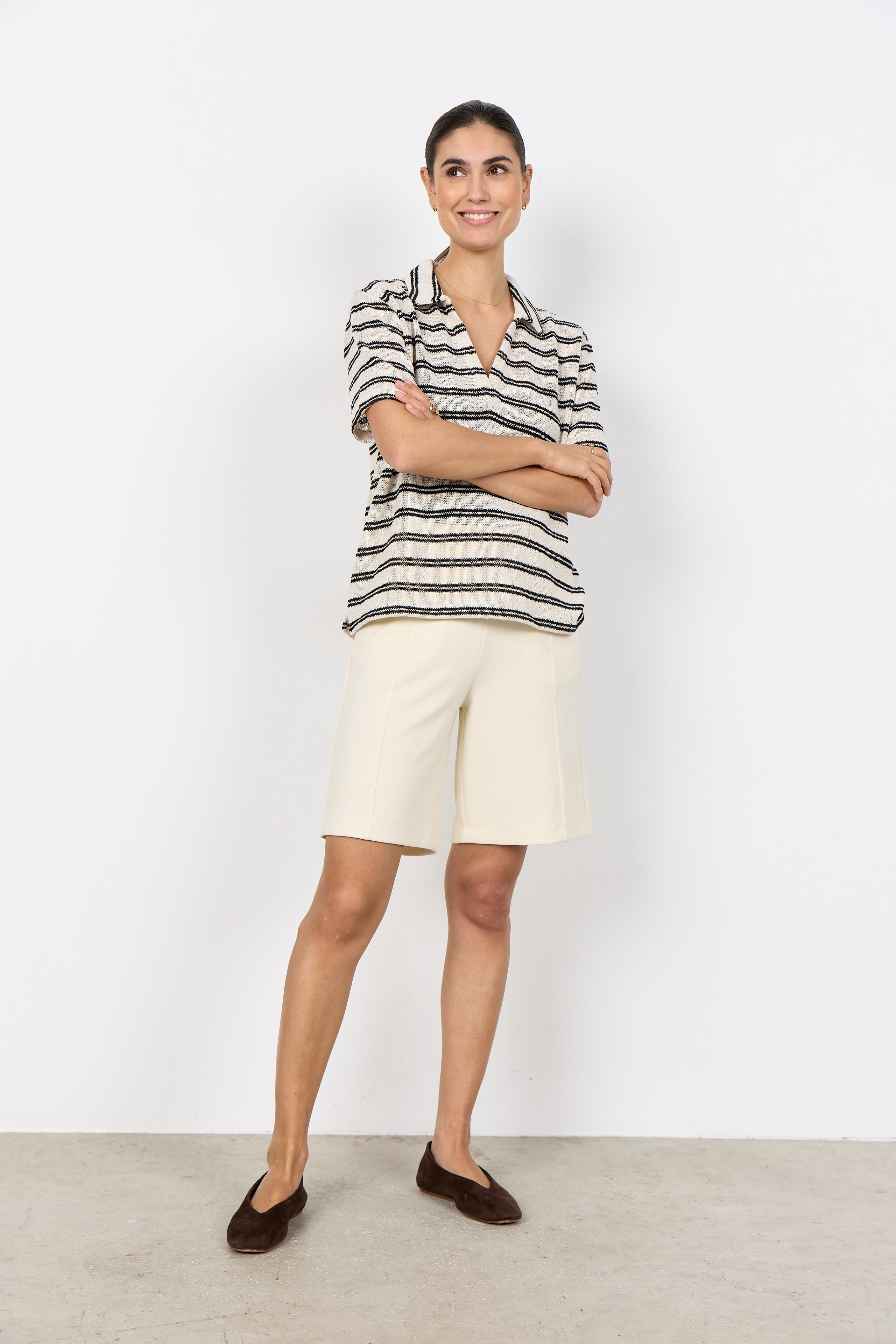 Polo Collar Stripe Knit Top