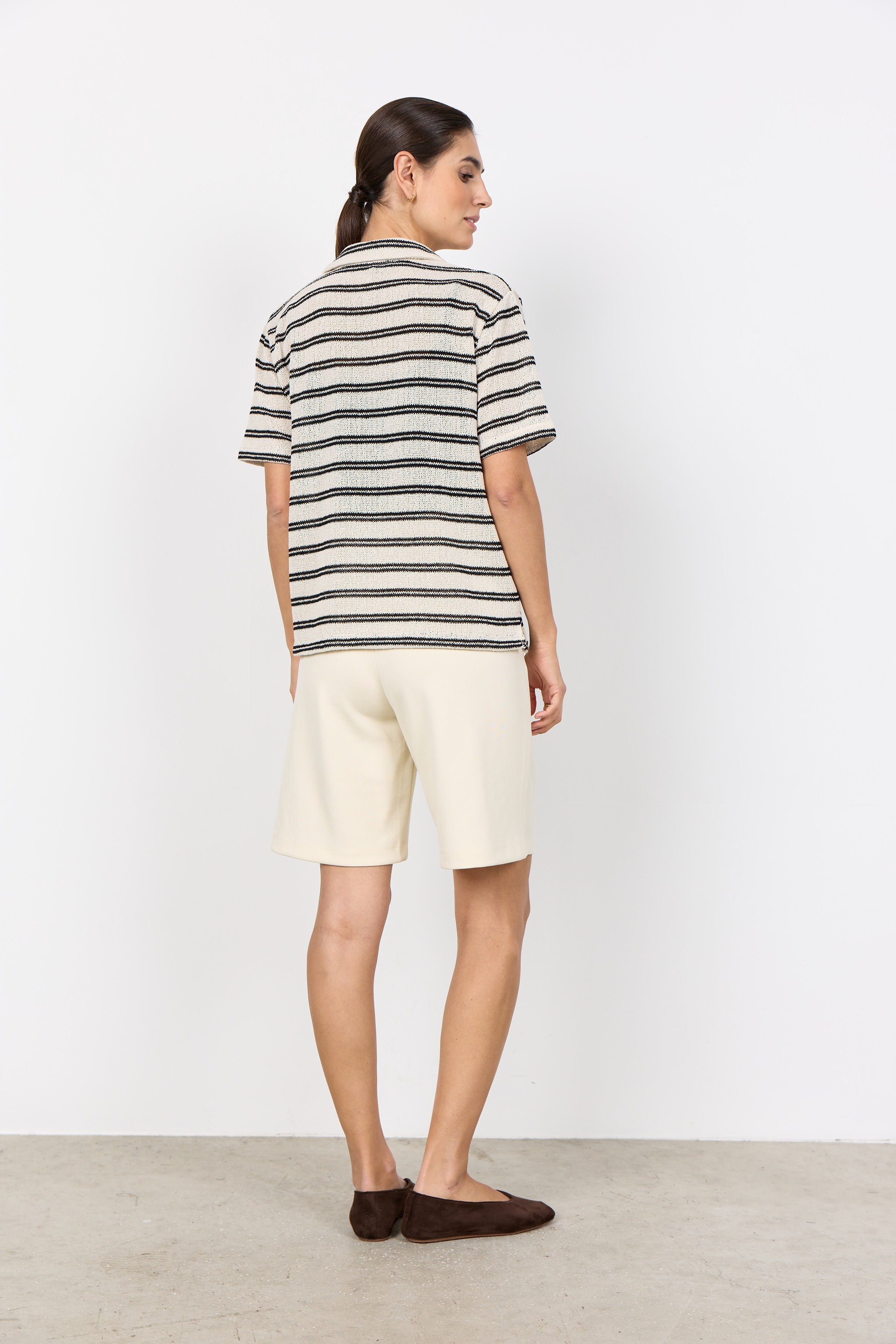 Polo Collar Stripe Knit Top