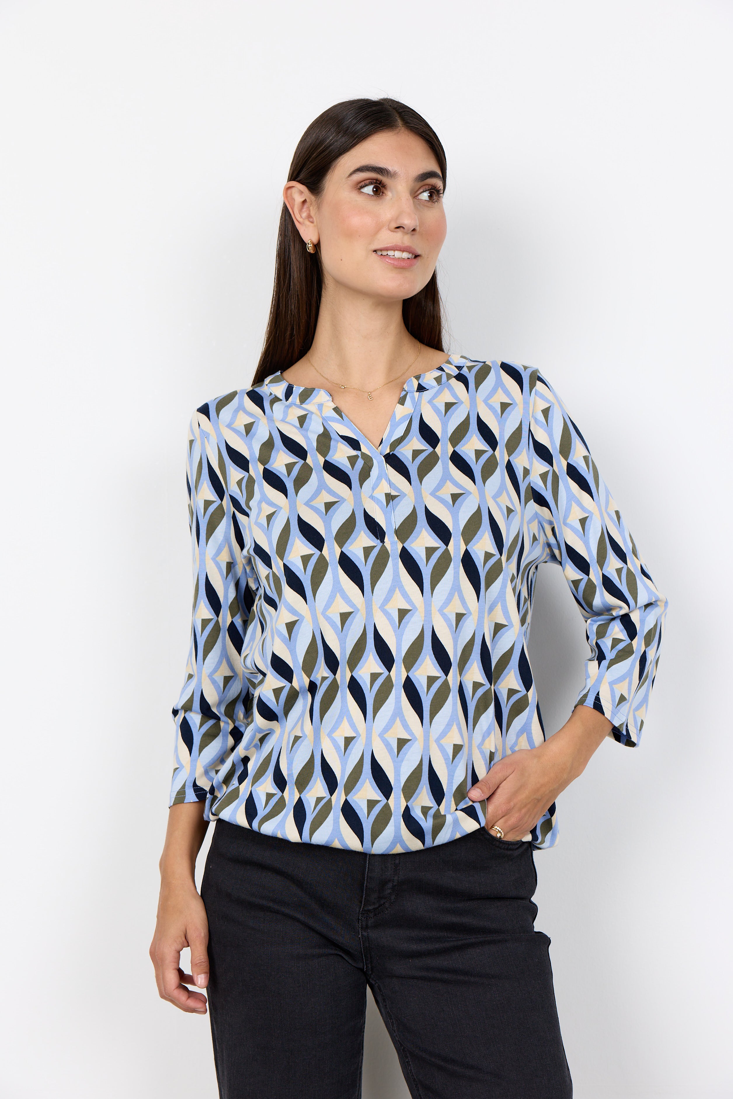 Geometric Print V-neck Top