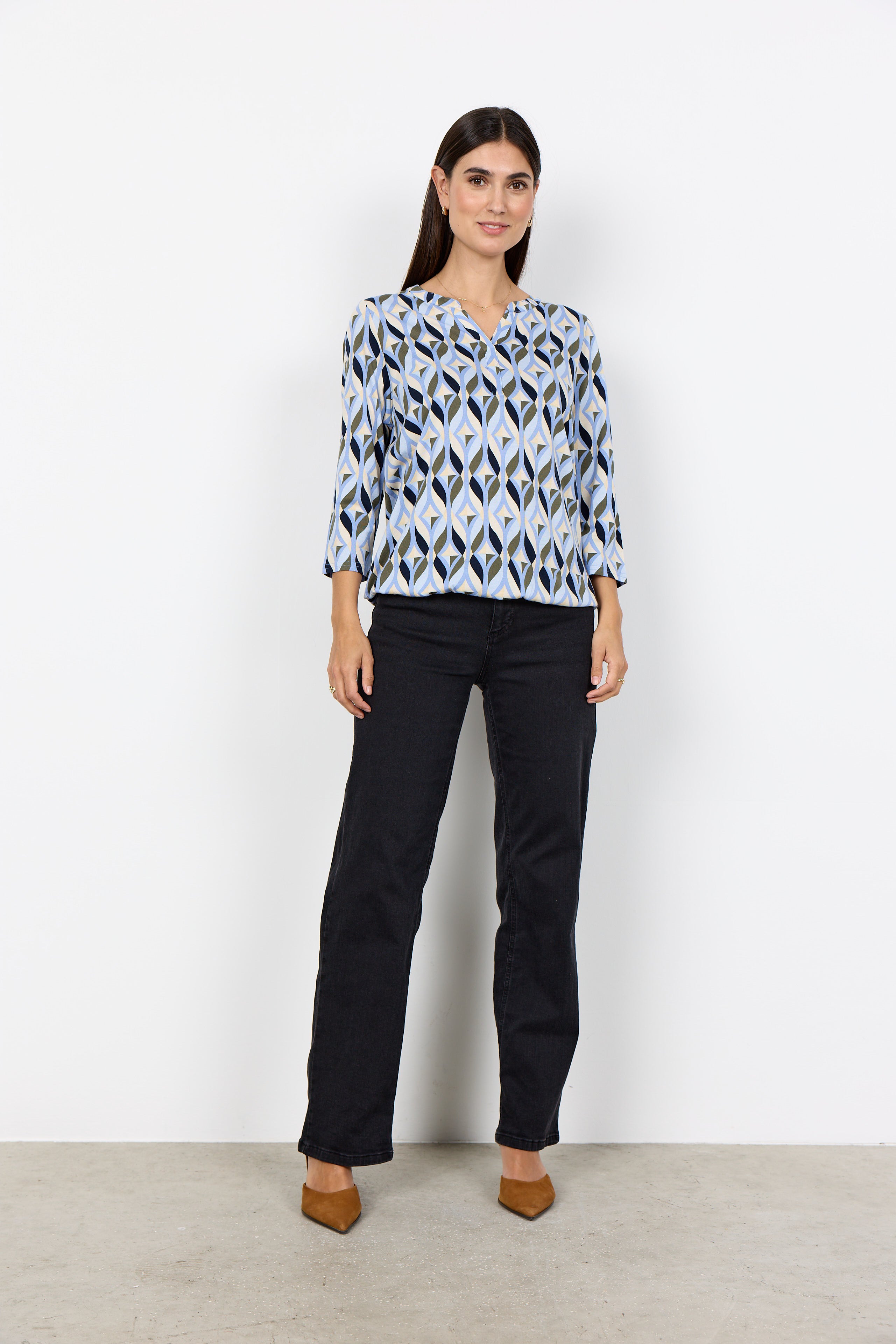 Geometric Print V-neck Top