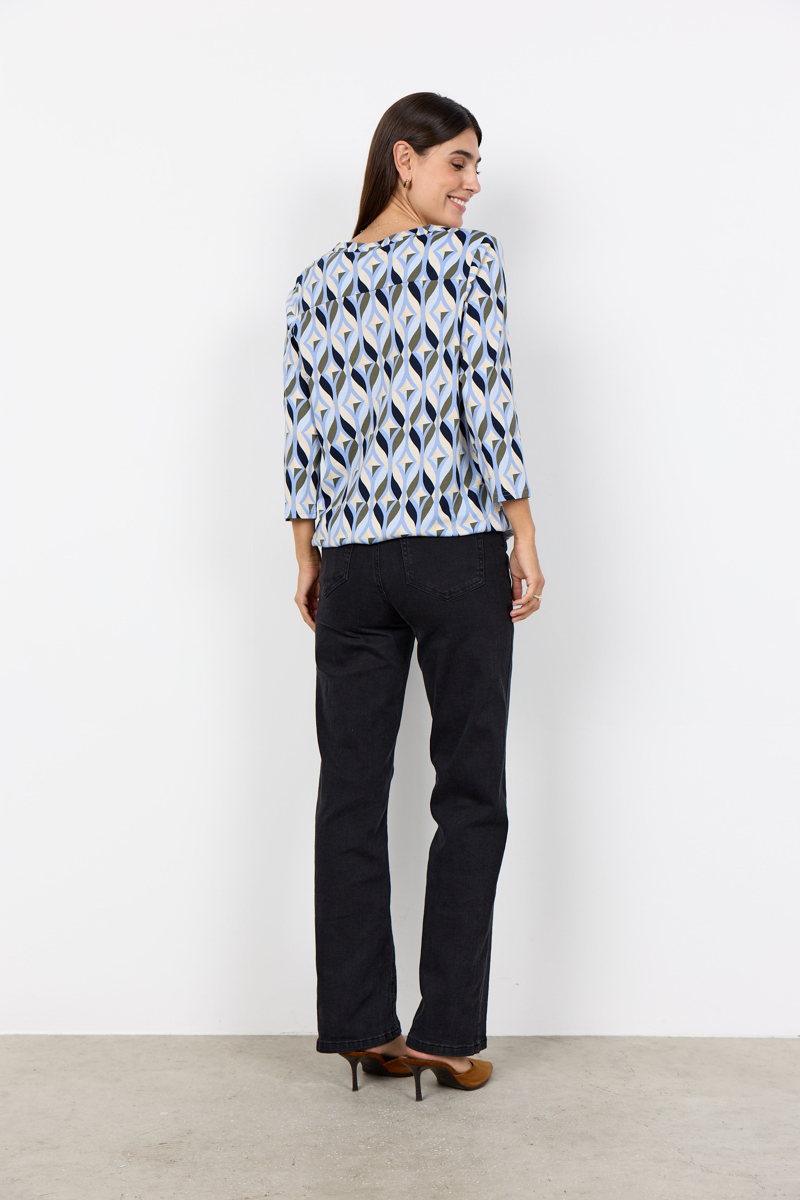Geometric Print V-neck Top