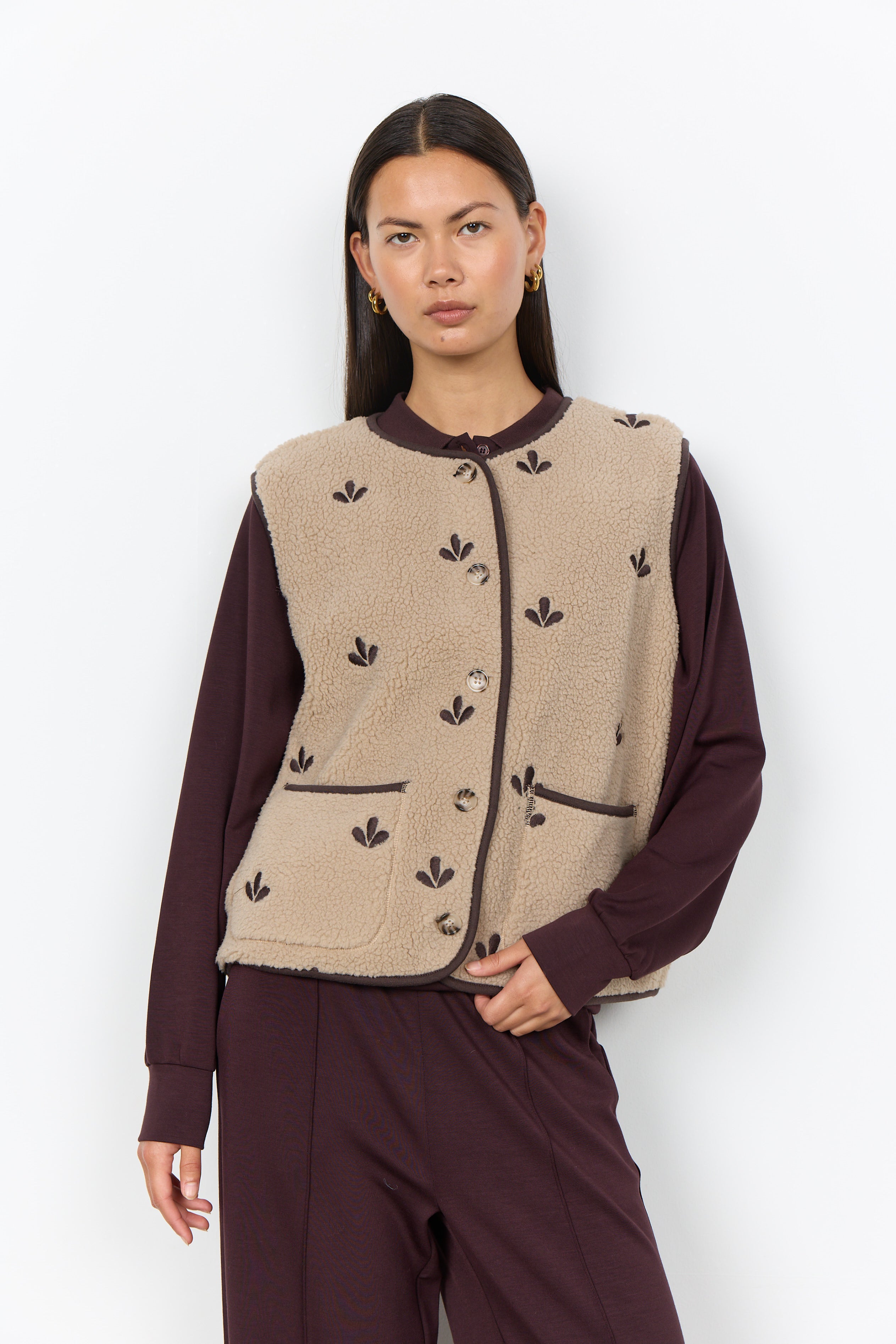 Embroidered Sherpa Vest