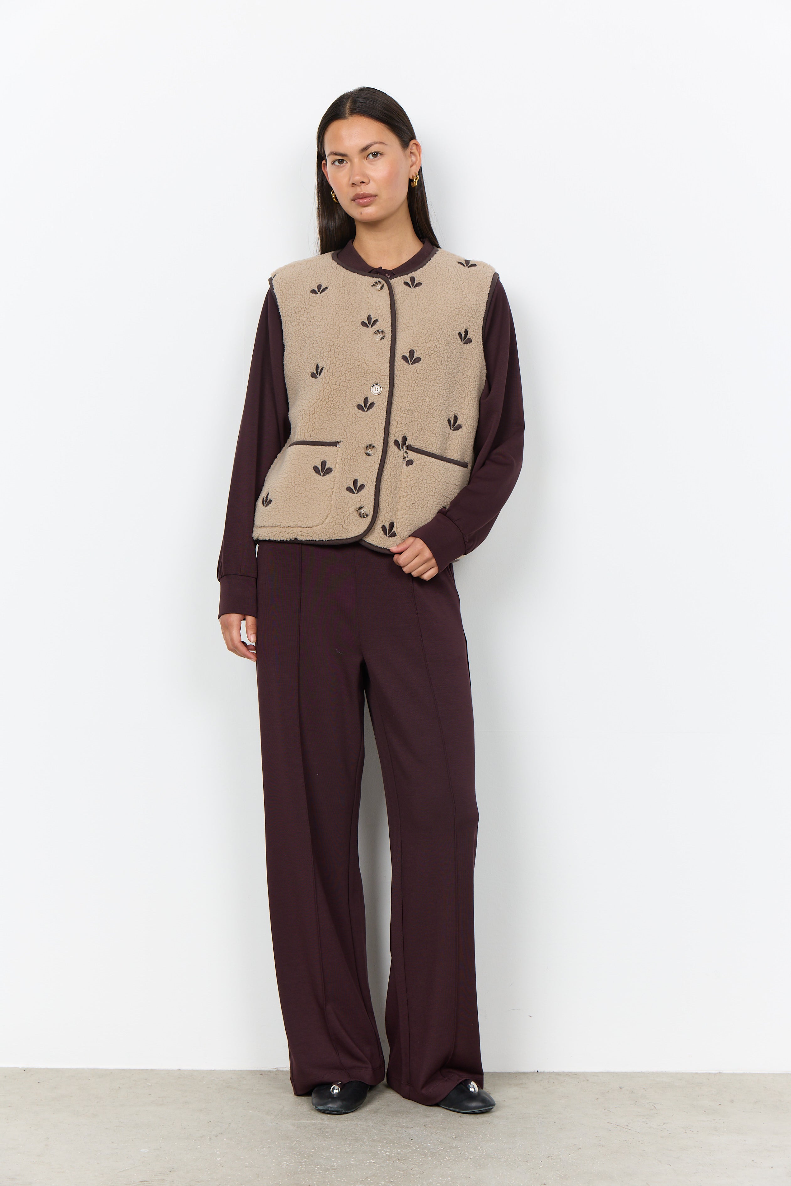 Embroidered Sherpa Vest