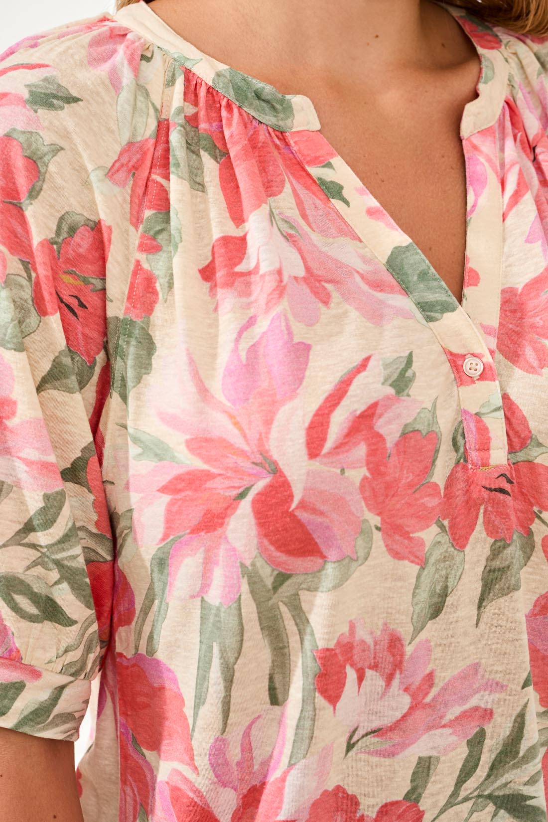 Floral Print Linen Blend Top