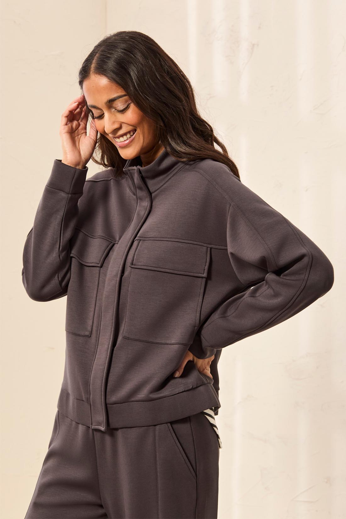 High Neck Zip Double Knit Jacket