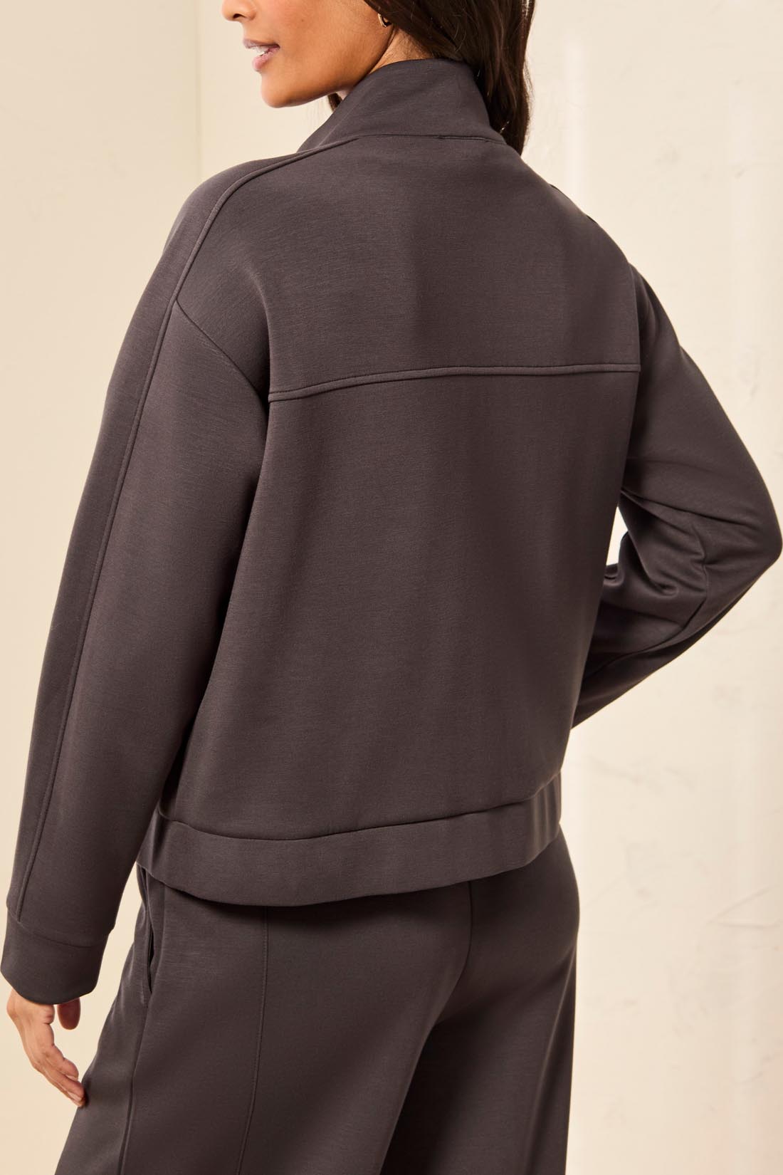High Neck Zip Double Knit Jacket