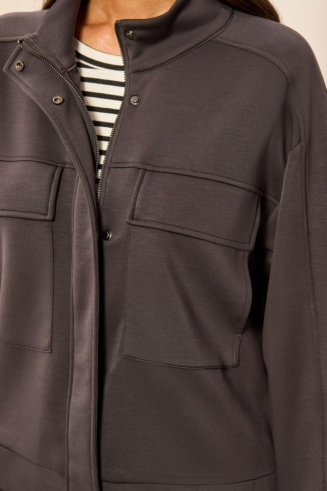 High Neck Zip Double Knit Jacket