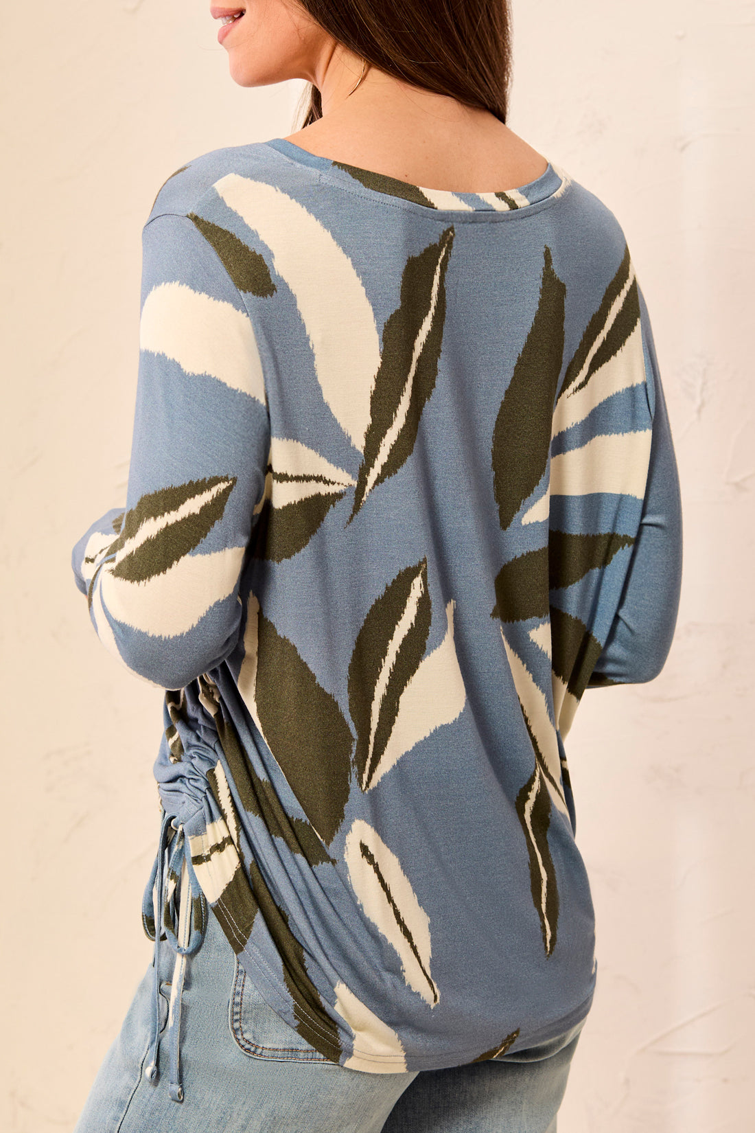 Leaf Print Side Ruch Top