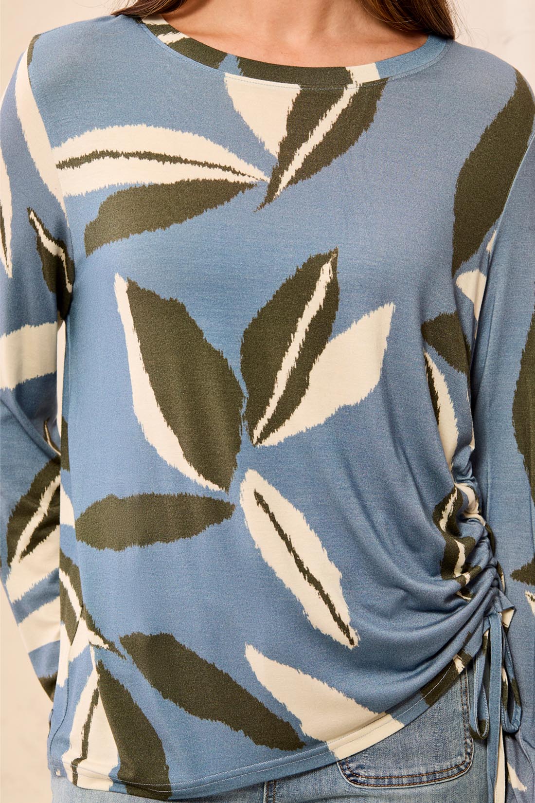 Leaf Print Side Ruch Top