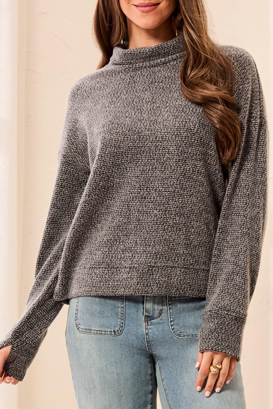 Cowl Neck Tweed Knit Top