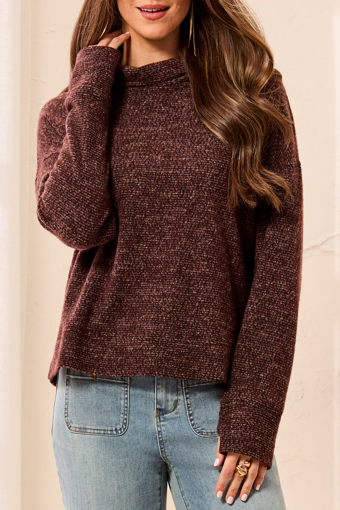 Cowl Neck Tweed Knit Top
