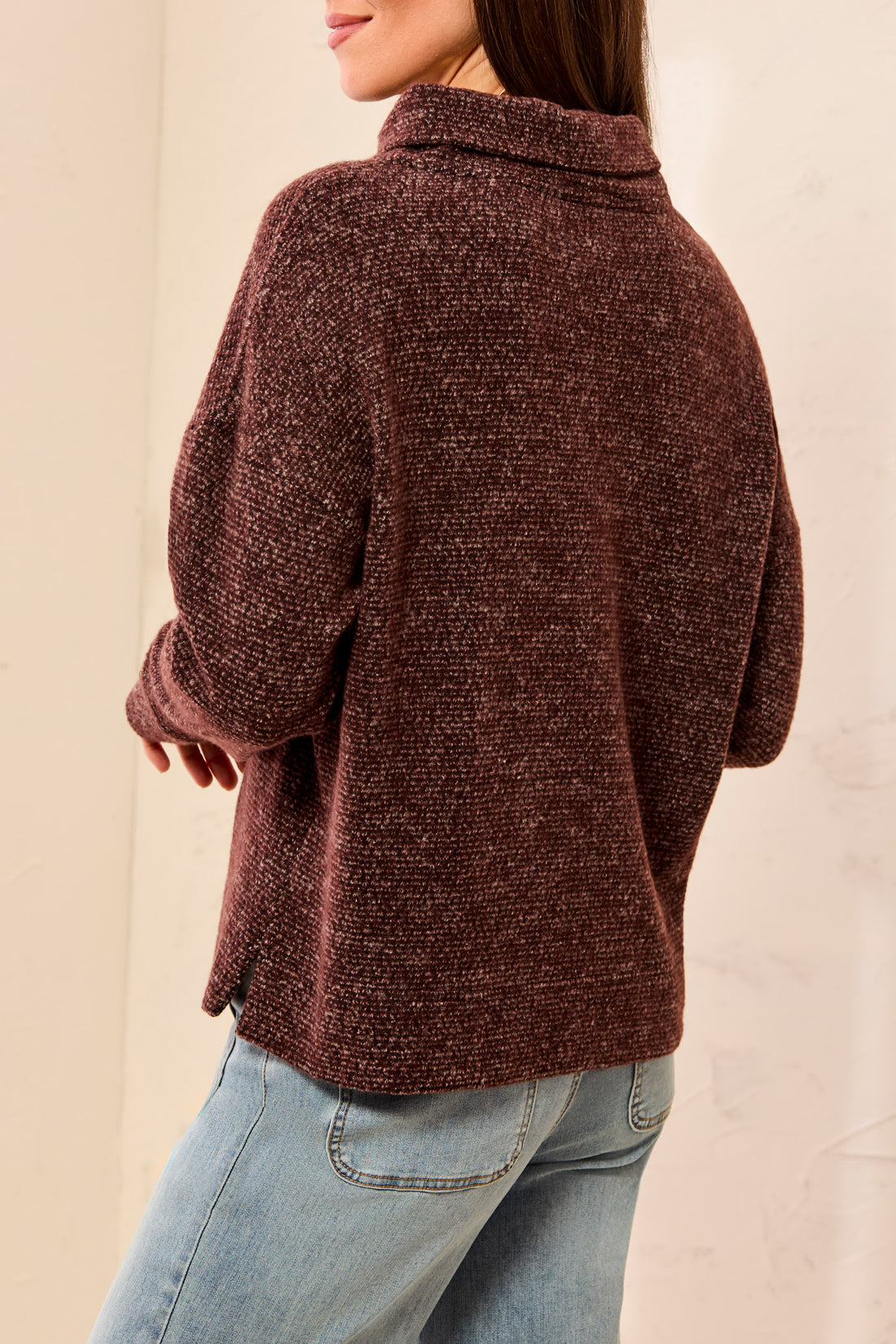 Cowl Neck Tweed Knit Top