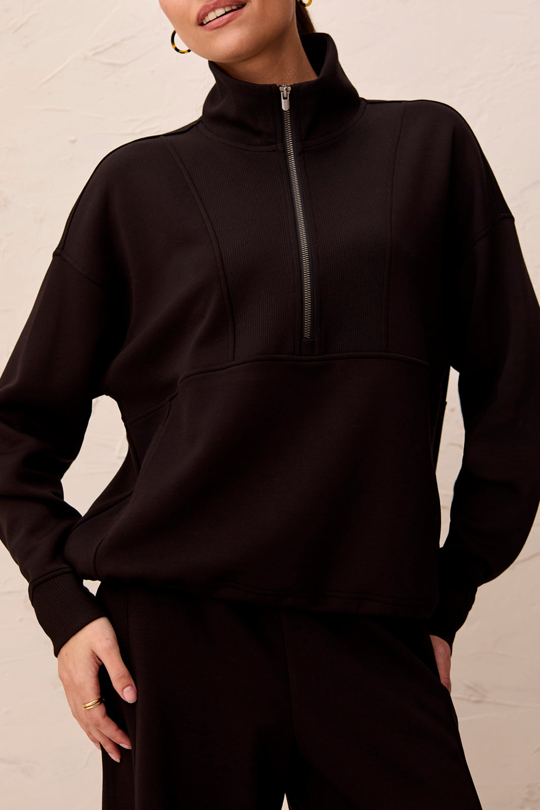 Zip Neck Double Knit Top