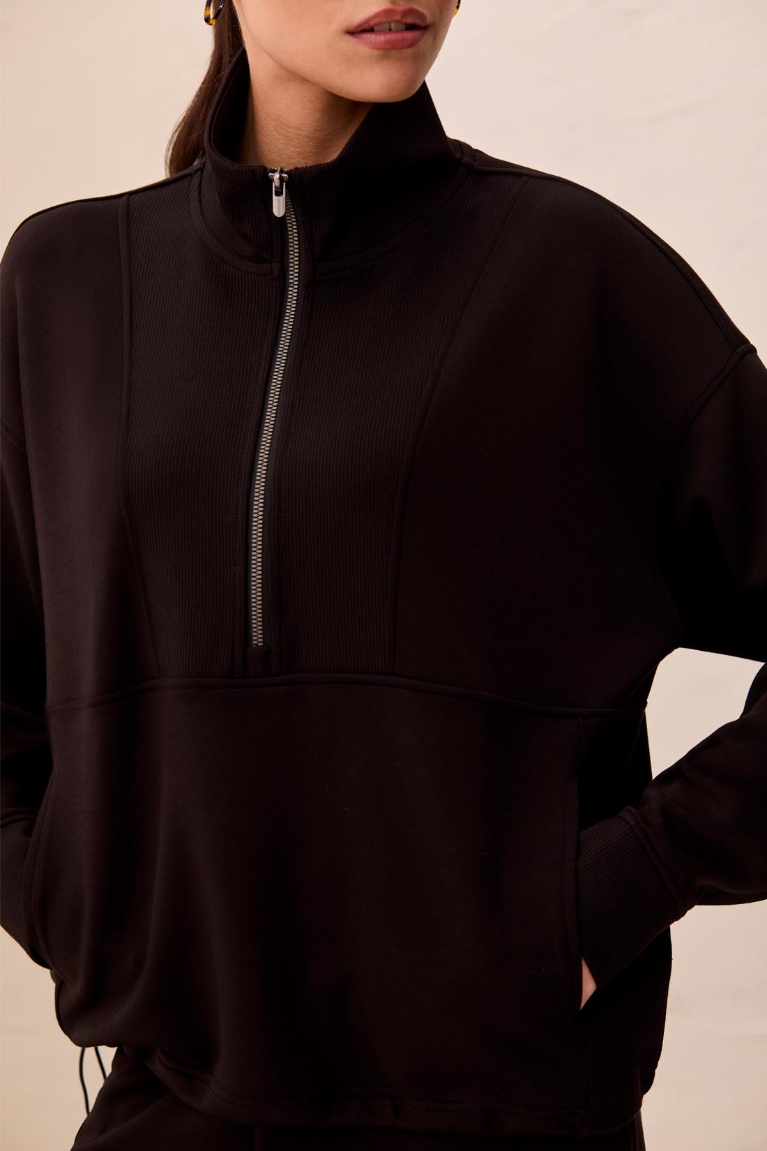Zip Neck Double Knit Top