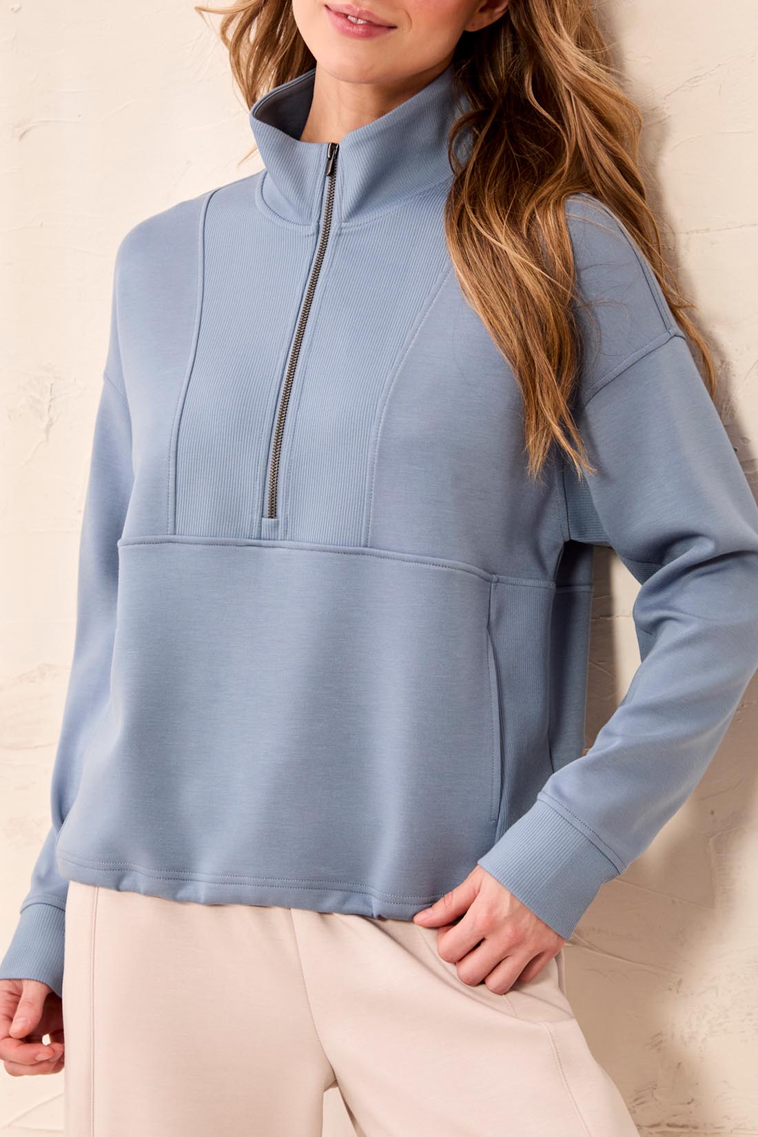 Zip Neck Double Knit Top