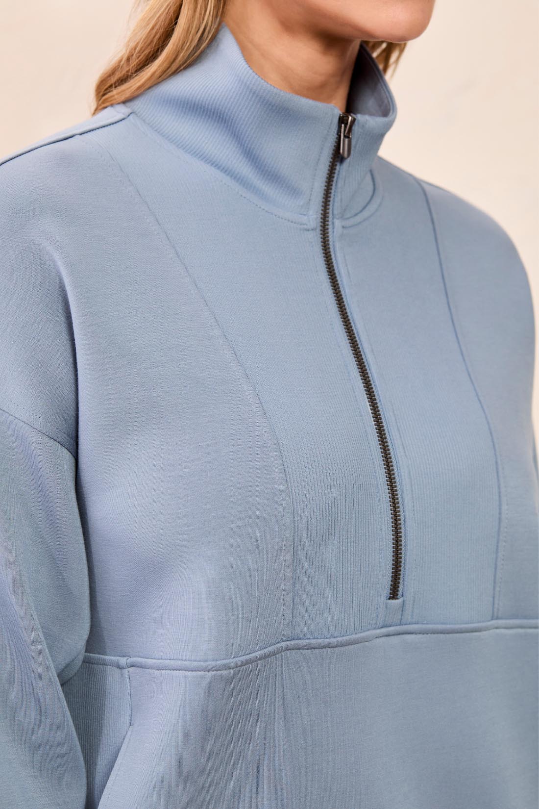 Zip Neck Double Knit Top