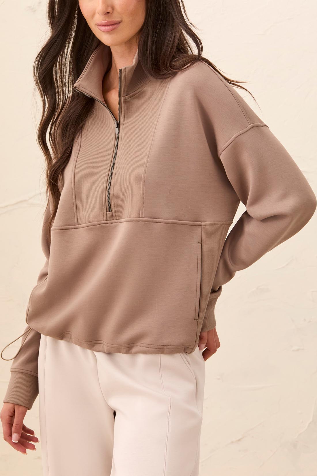 Zip Neck Double Knit Top