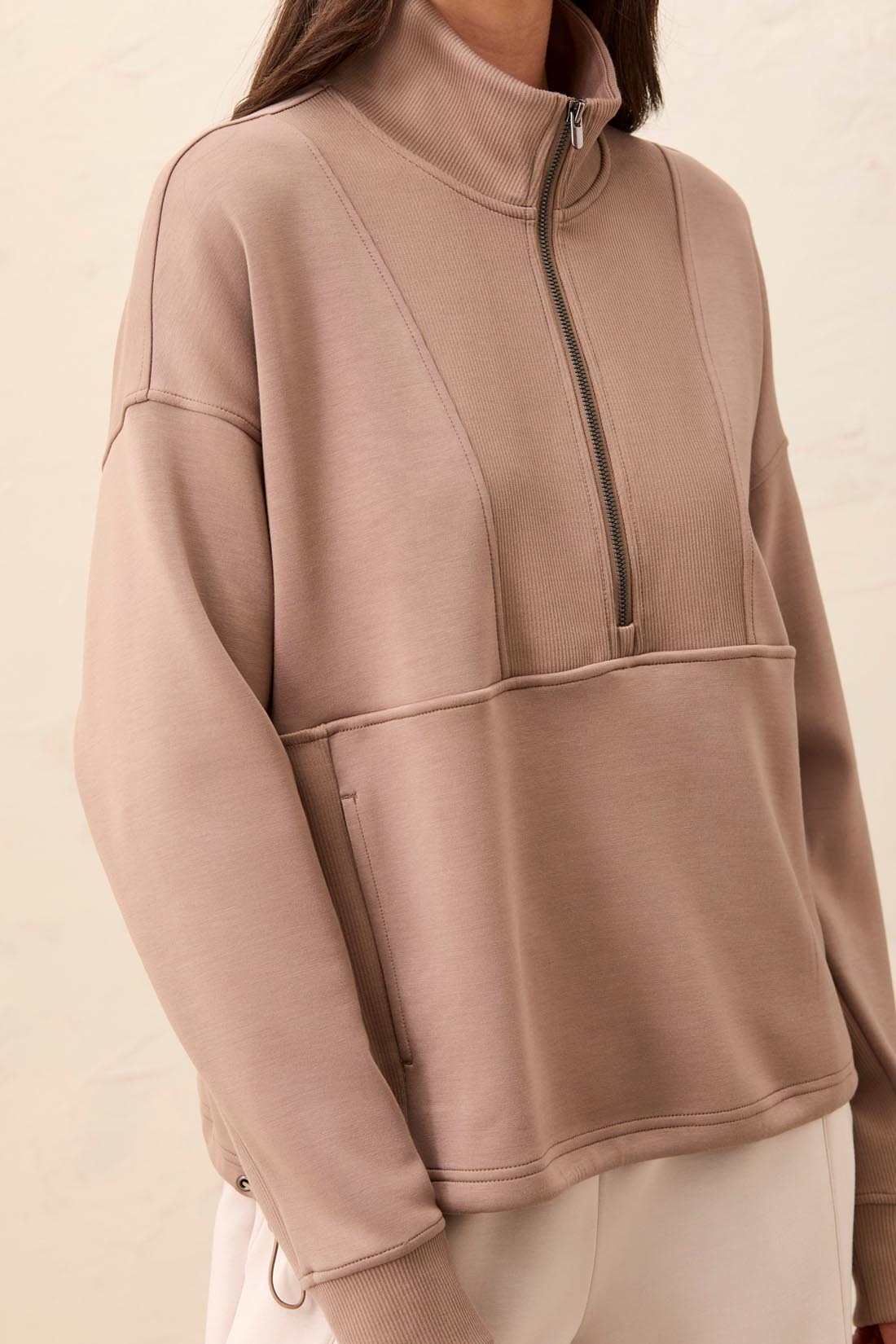 Zip Neck Double Knit Top