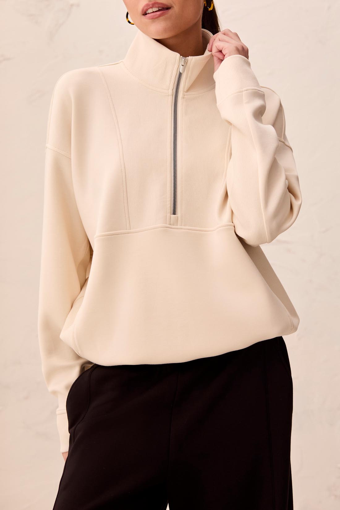 Zip Neck Double Knit Top