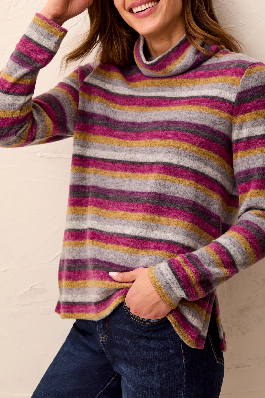 Stripe Cowl Neck Top
