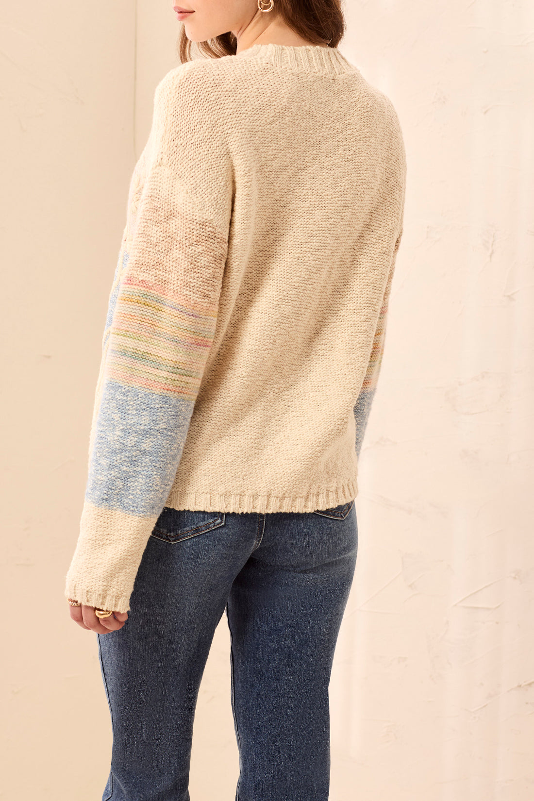 Floral Stitched Stripe Cotton Blend Sweater