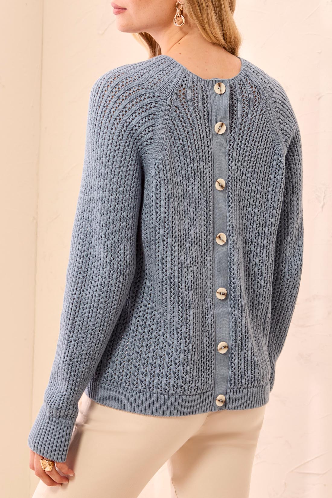 Pointelle Funnel Neck Cotton Sweater