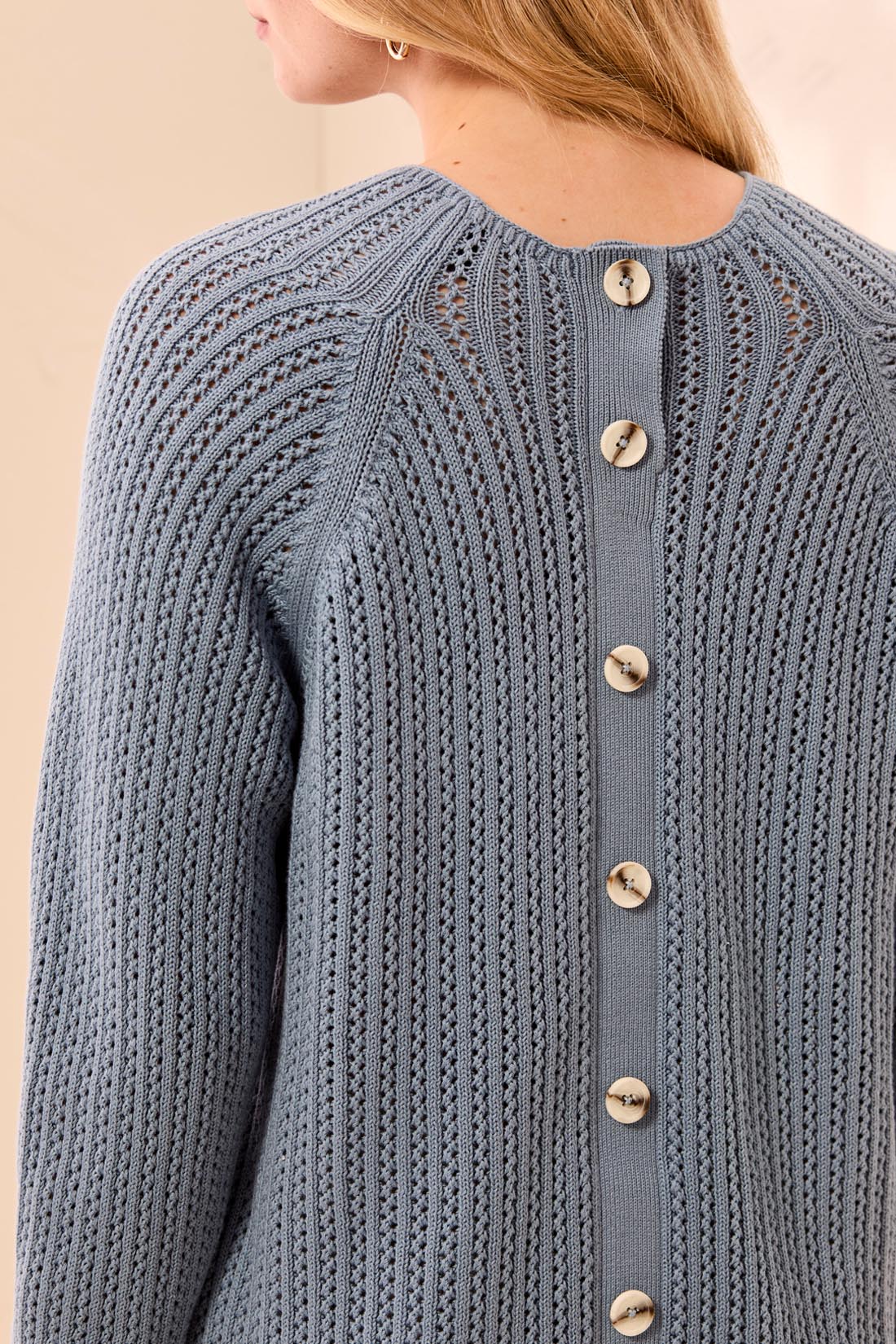 Pointelle Funnel Neck Cotton Sweater
