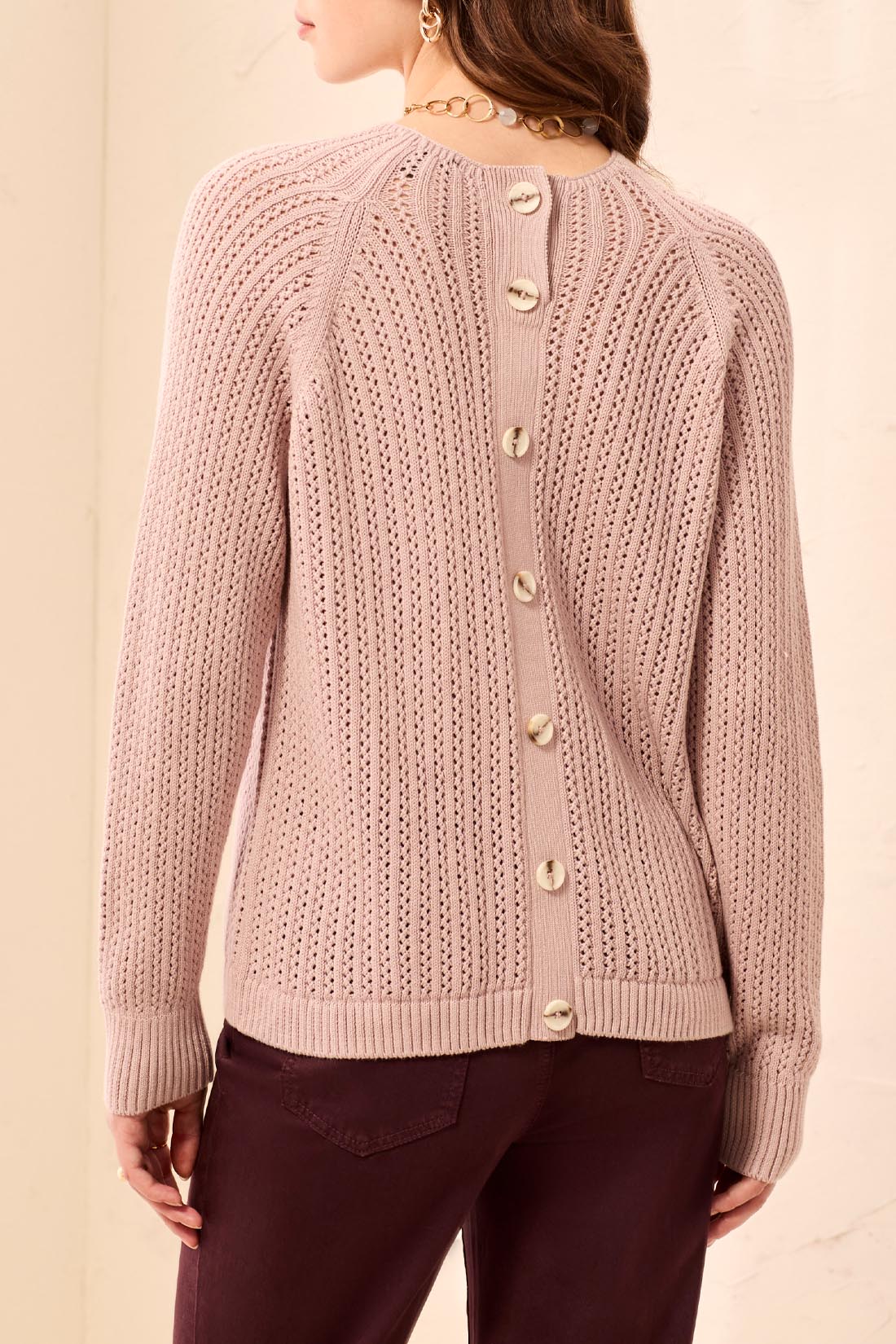 Pointelle Funnel Neck Cotton Sweater