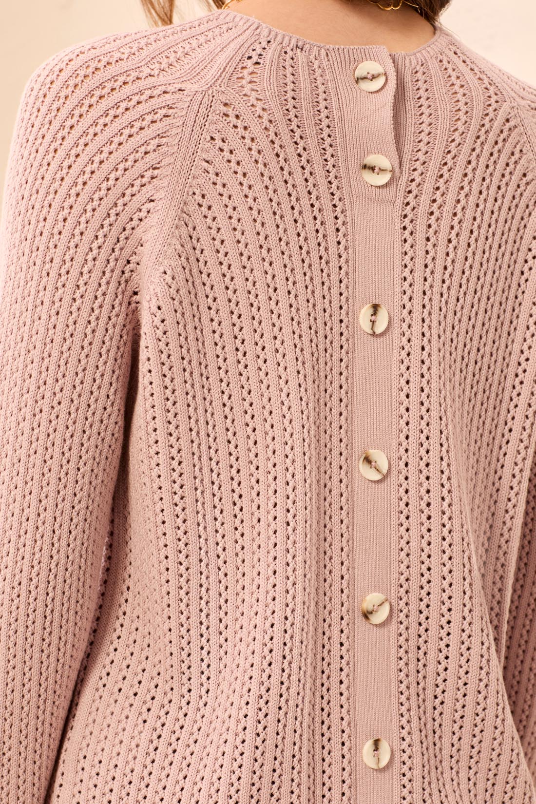 Pointelle Funnel Neck Cotton Sweater