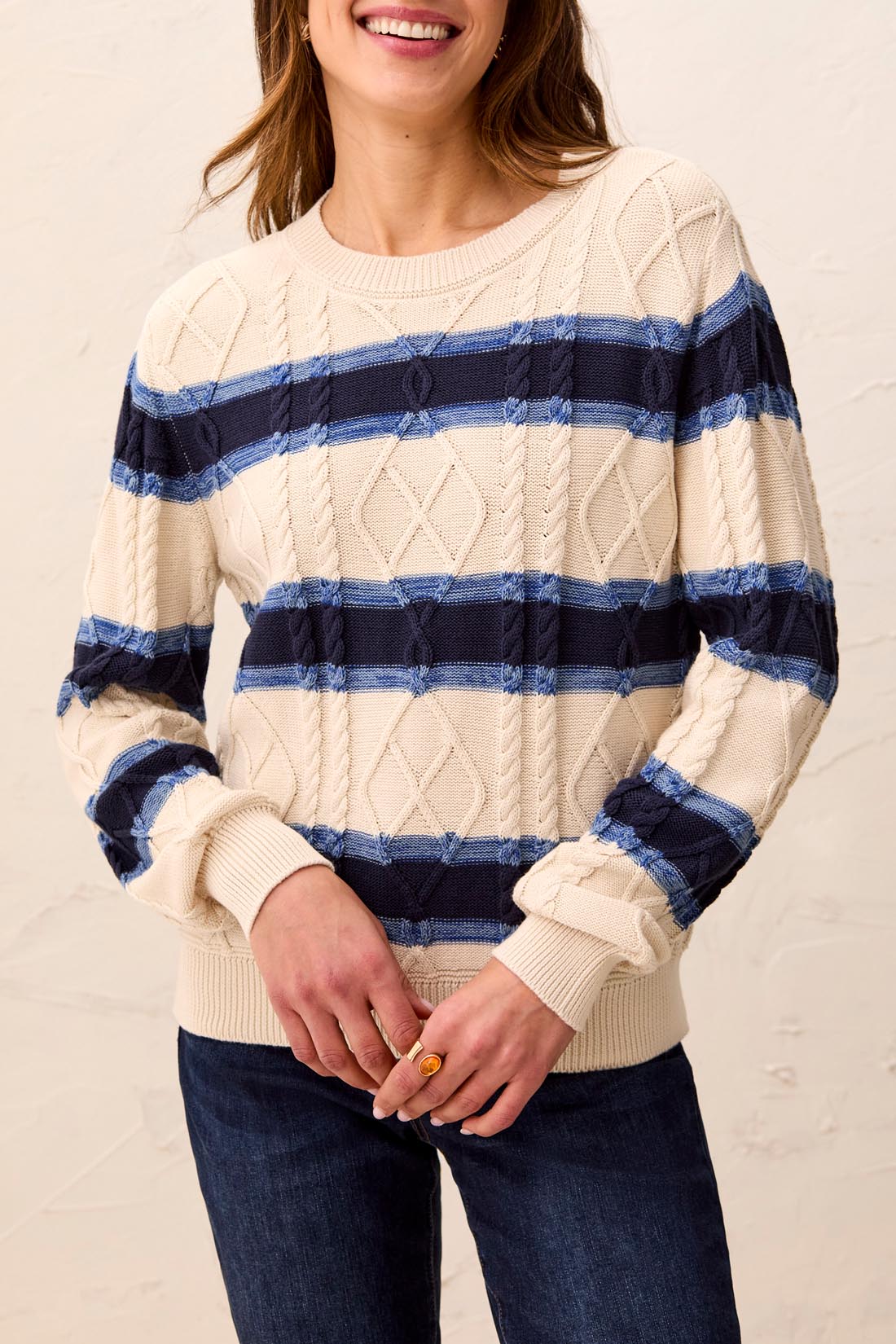Stripe Cable Cotton Sweater