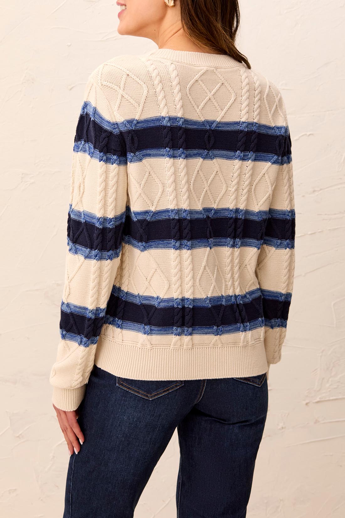Stripe Cable Cotton Sweater