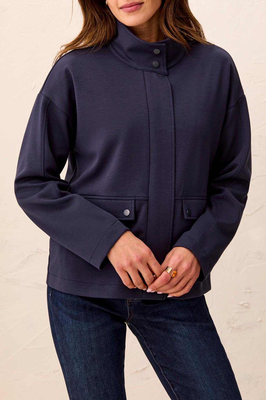 High Neck Zip Double Knit Jacket