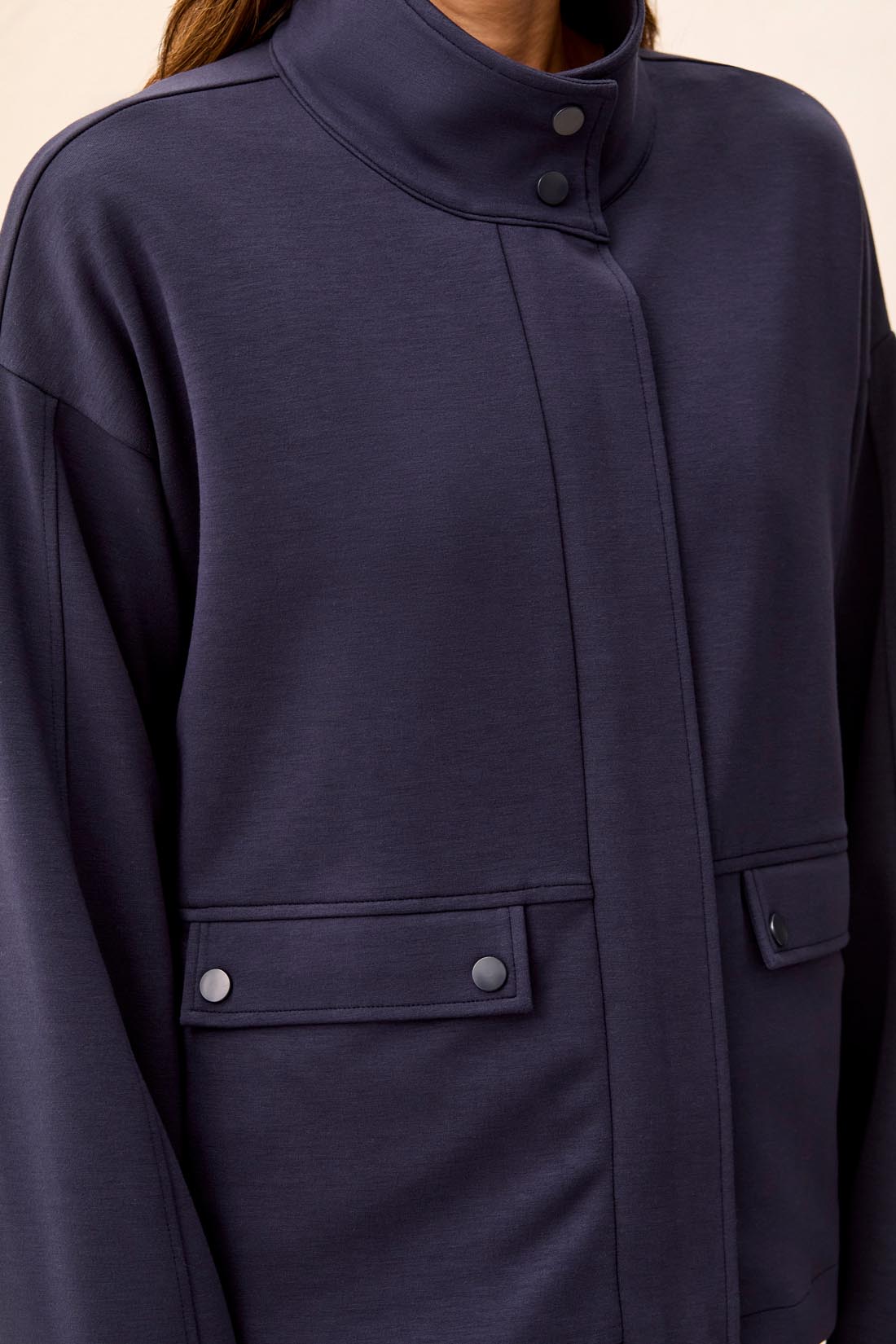 High Neck Zip Double Knit Jacket