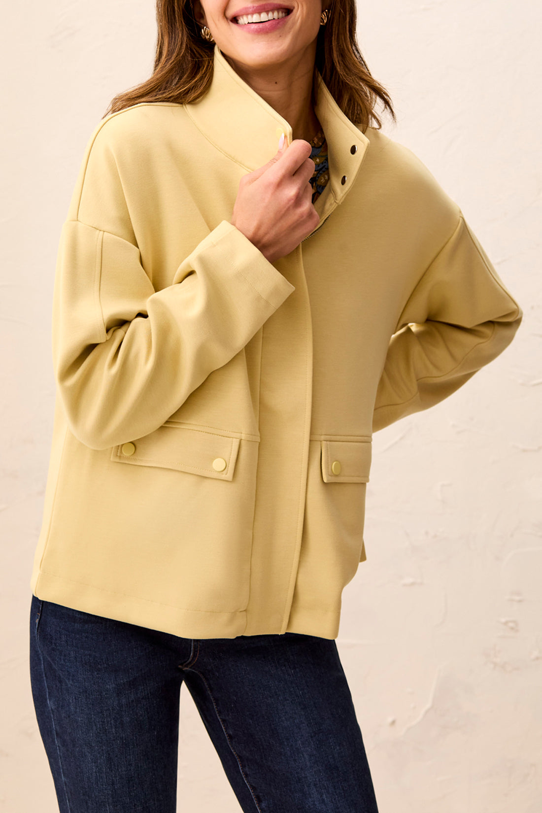 High Neck Zip Double Knit Jacket