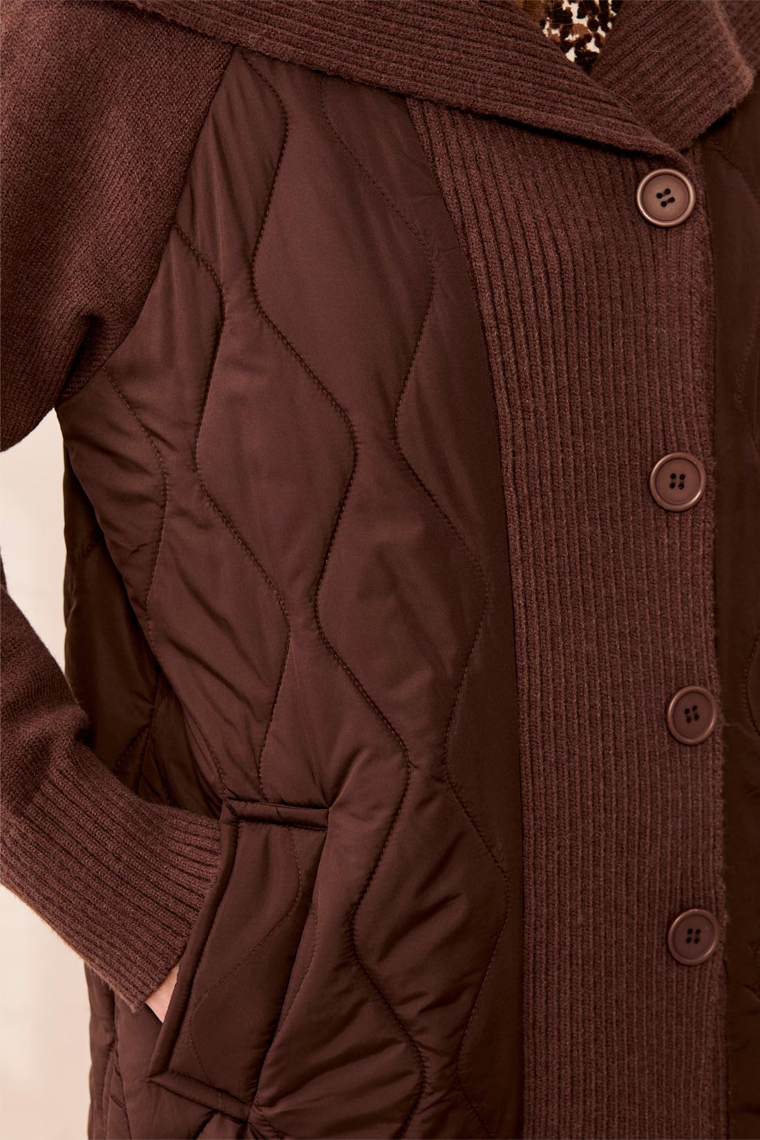 Quilt and Knit Panel Coat