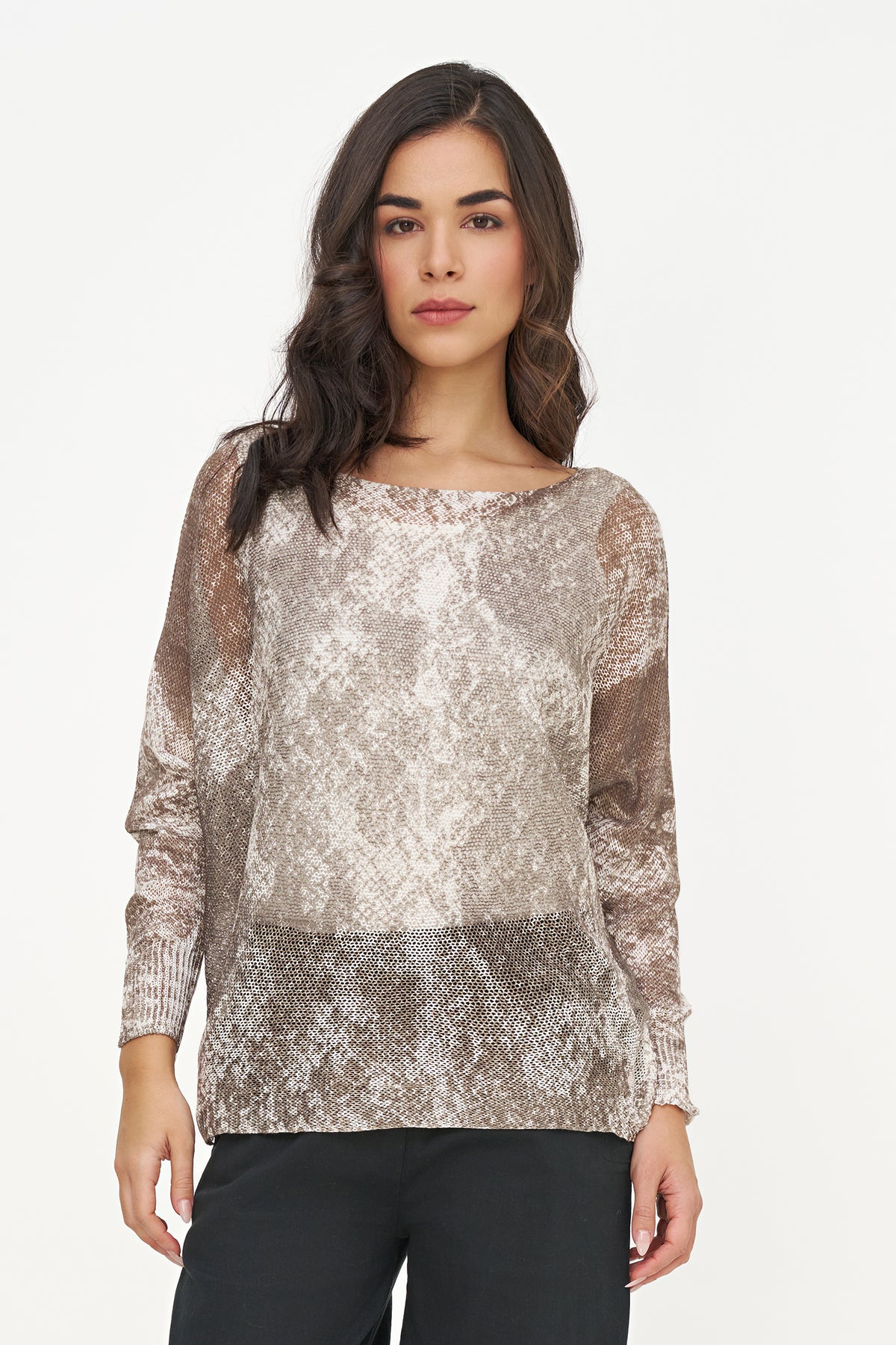 Snake Print Cotton Blend Sweater