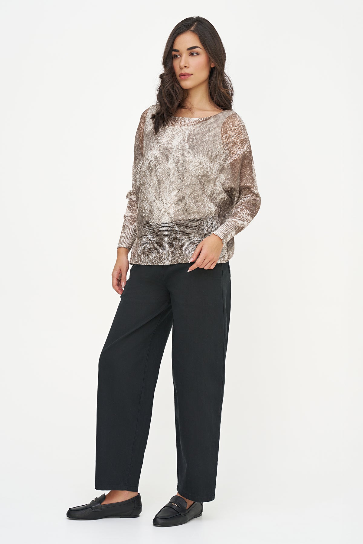 Snake Print Cotton Blend Sweater
