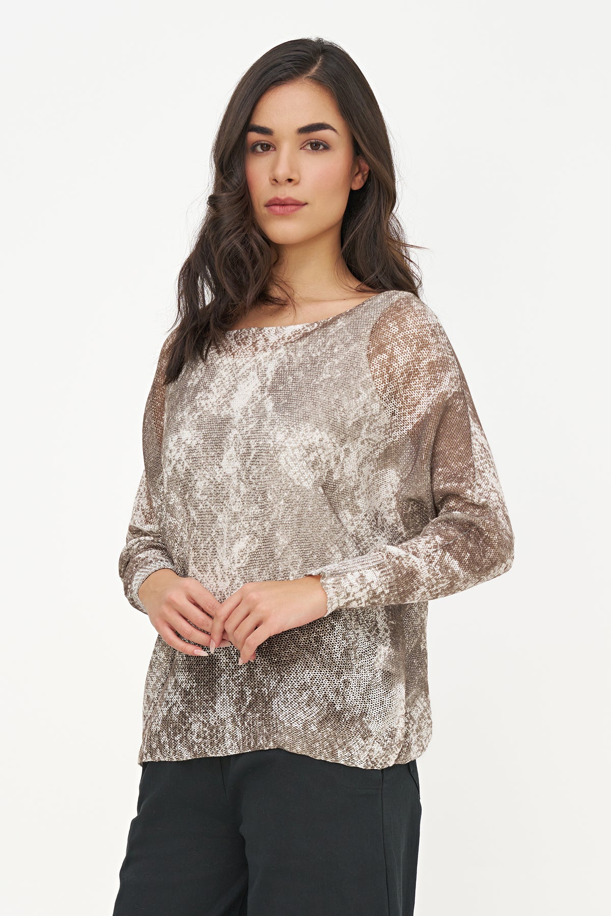 Snake Print Cotton Blend Sweater