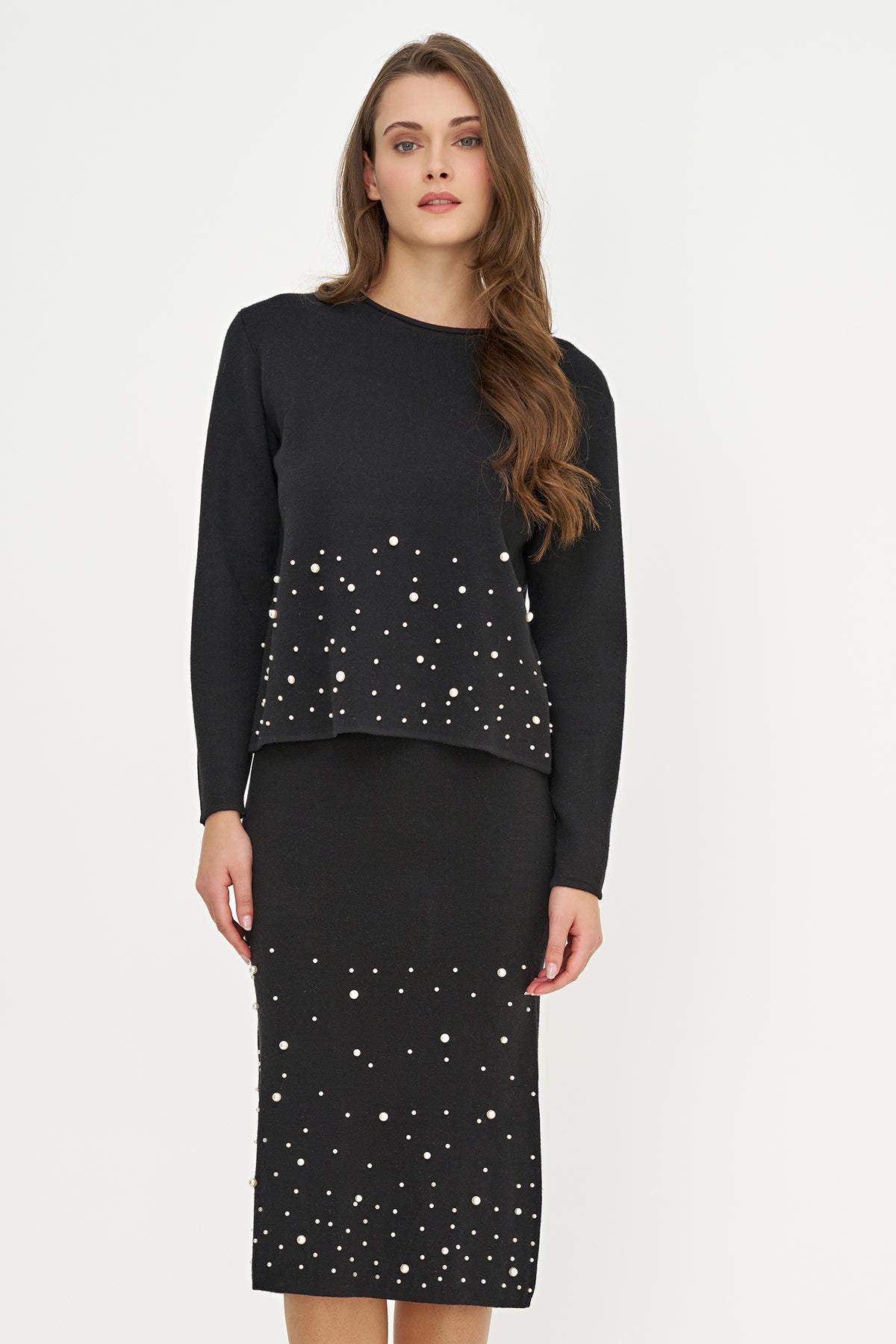 Scoop Neck Pearl Trim Sweater