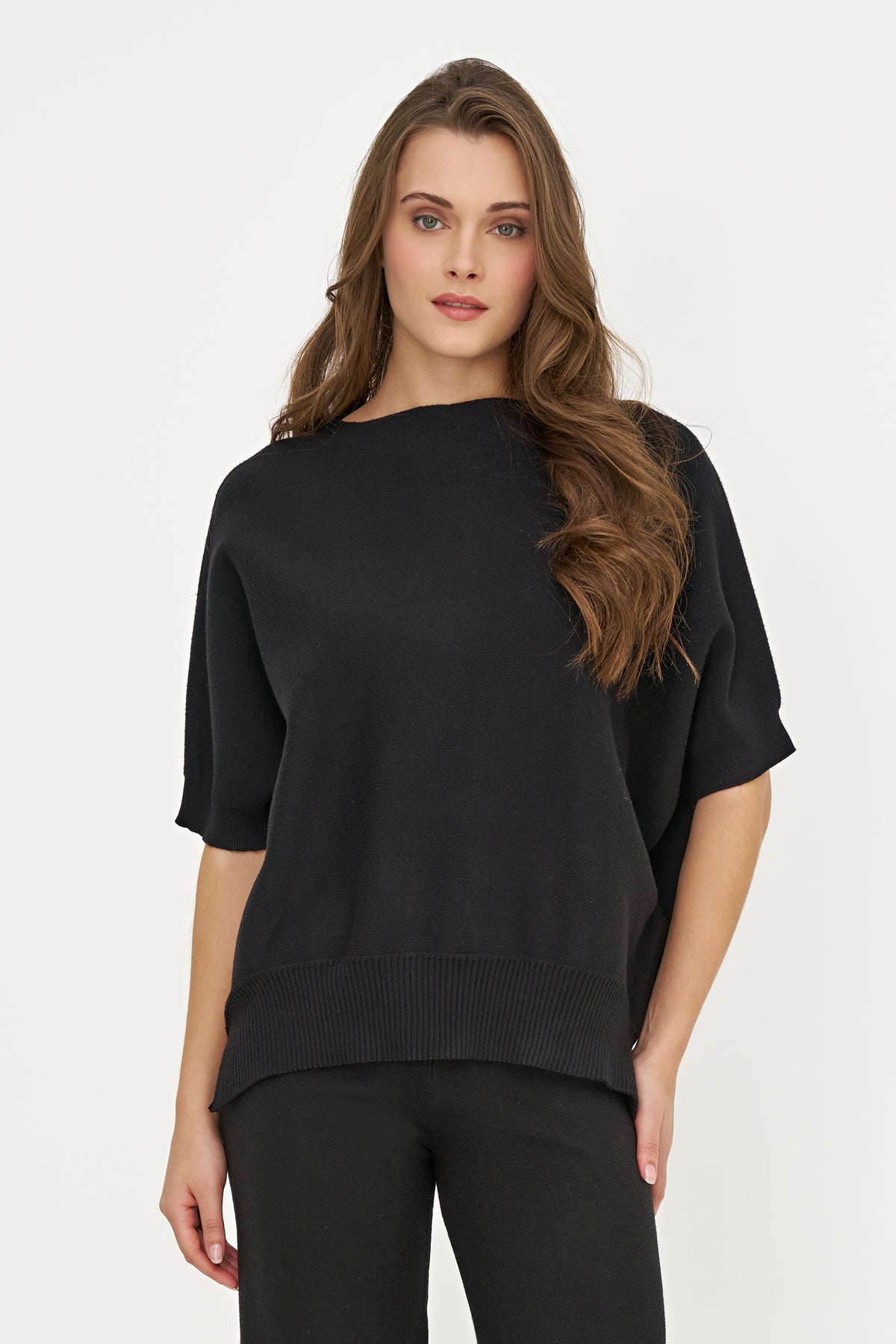 Funnel Neck Short Sleeve Sweater