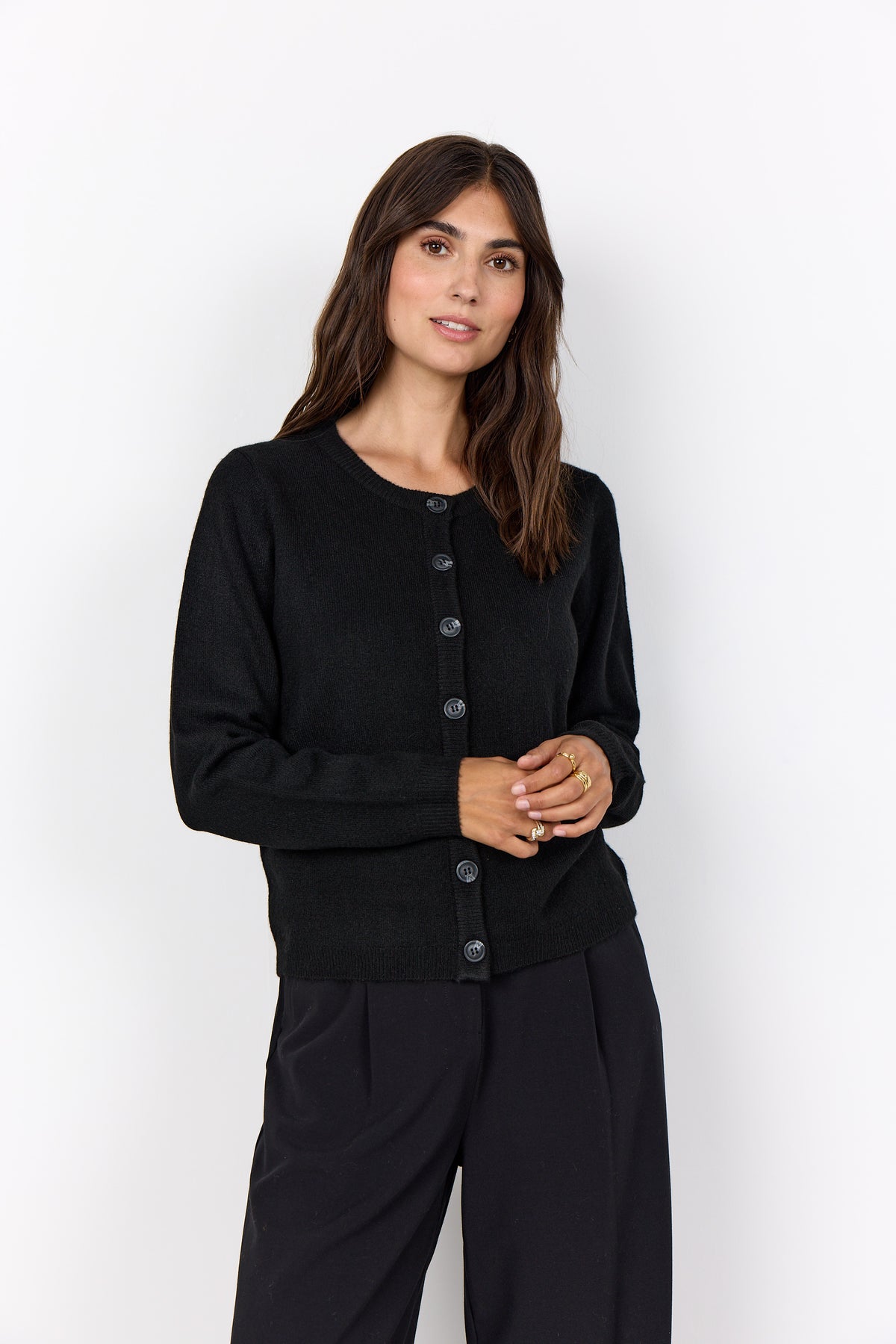 Crew Neck Button Front Cardigan